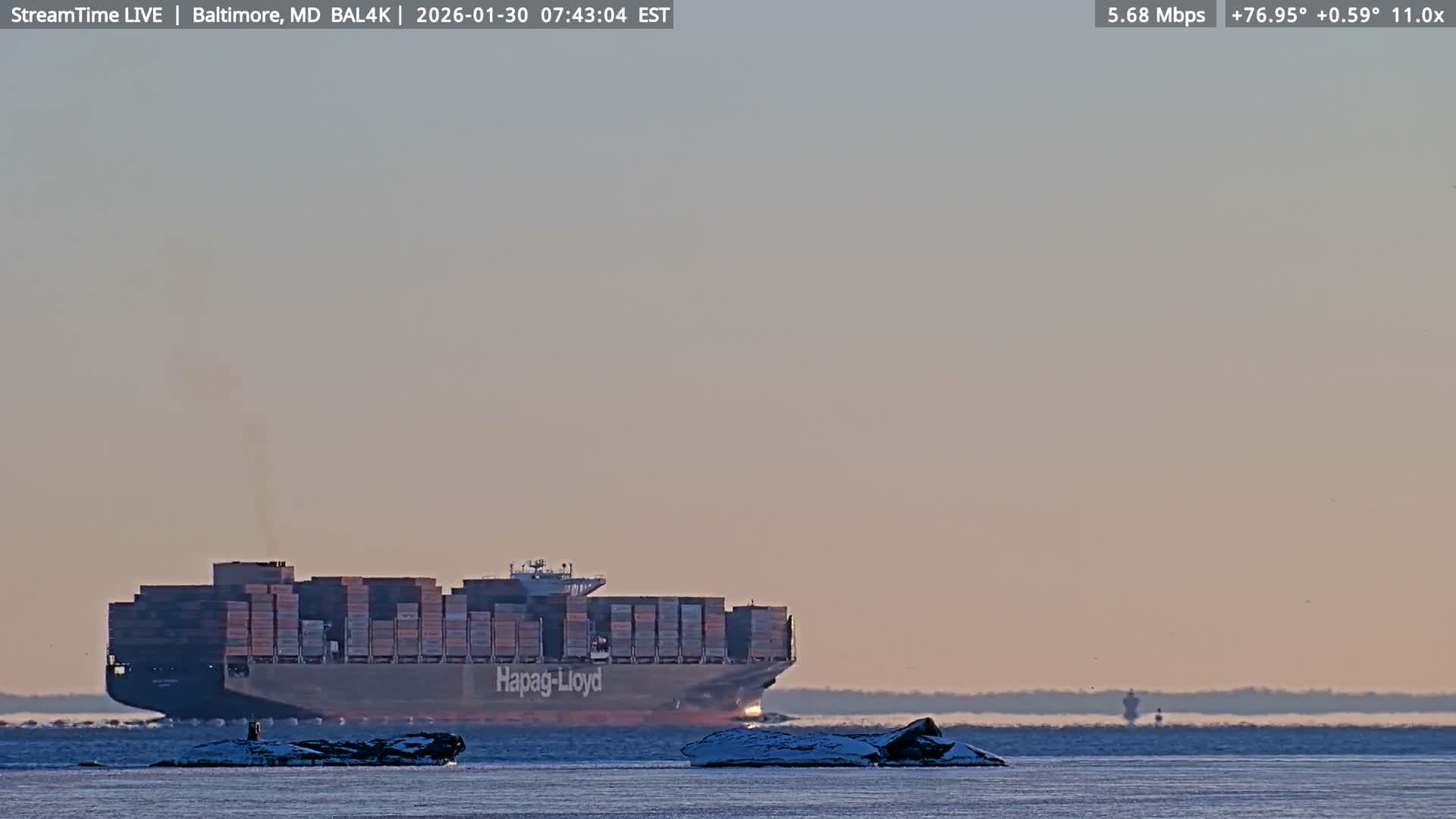 Port of Baltimore, Francis Scott Key Bridge, & Dundalk Marine Terminal & Patapsco River View from Fort Smallwood Park Live Cam - Pasadena, Anne Arundel, Maryland, USA