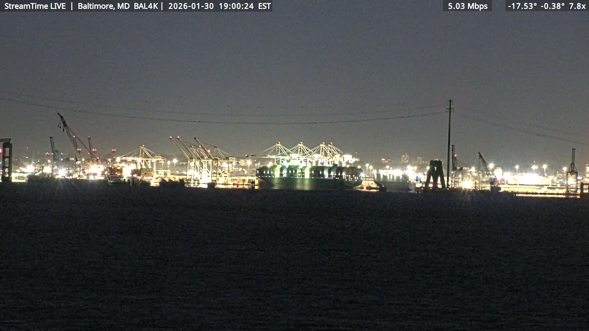 Port of Baltimore, Francis Scott Key Bridge, & Dundalk Marine Terminal & Patapsco River View from Fort Smallwood Park Live Cam - Pasadena, Anne Arundel, Maryland, USA
