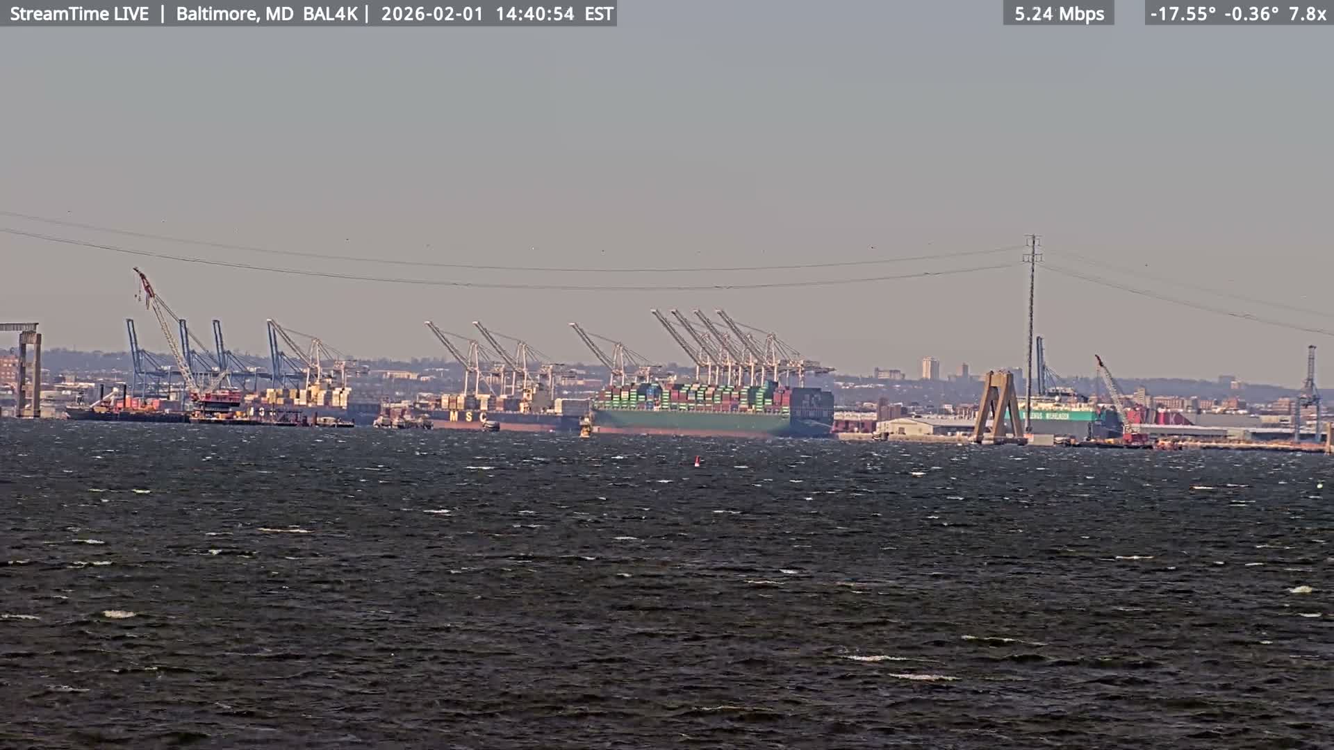 Port of Baltimore, Francis Scott Key Bridge, & Dundalk Marine Terminal & Patapsco River View from Fort Smallwood Park Live Cam - Pasadena, Anne Arundel, Maryland, USA