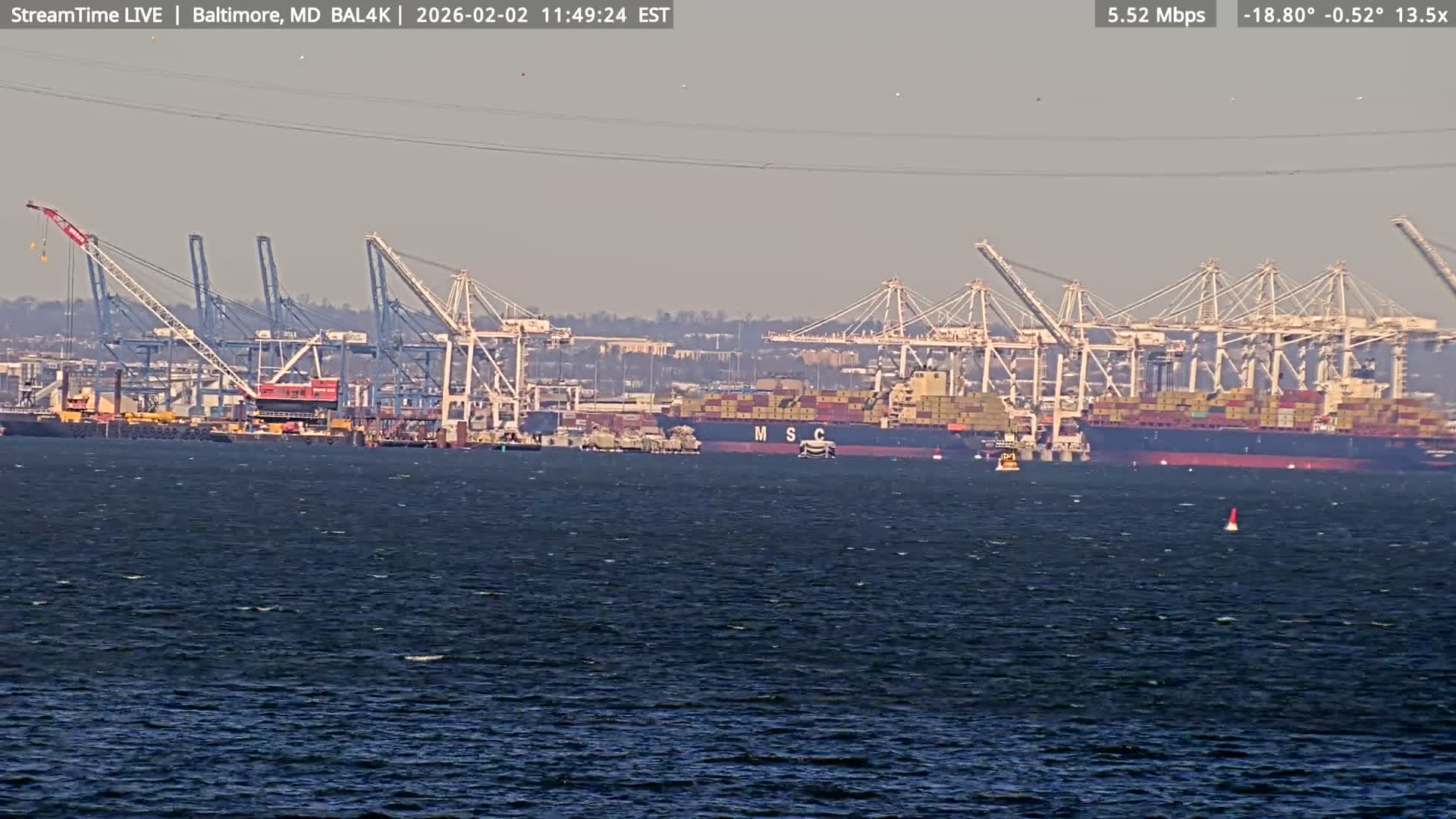 Port of Baltimore, Francis Scott Key Bridge, & Dundalk Marine Terminal & Patapsco River View from Fort Smallwood Park Live Cam - Pasadena, Anne Arundel, Maryland, USA