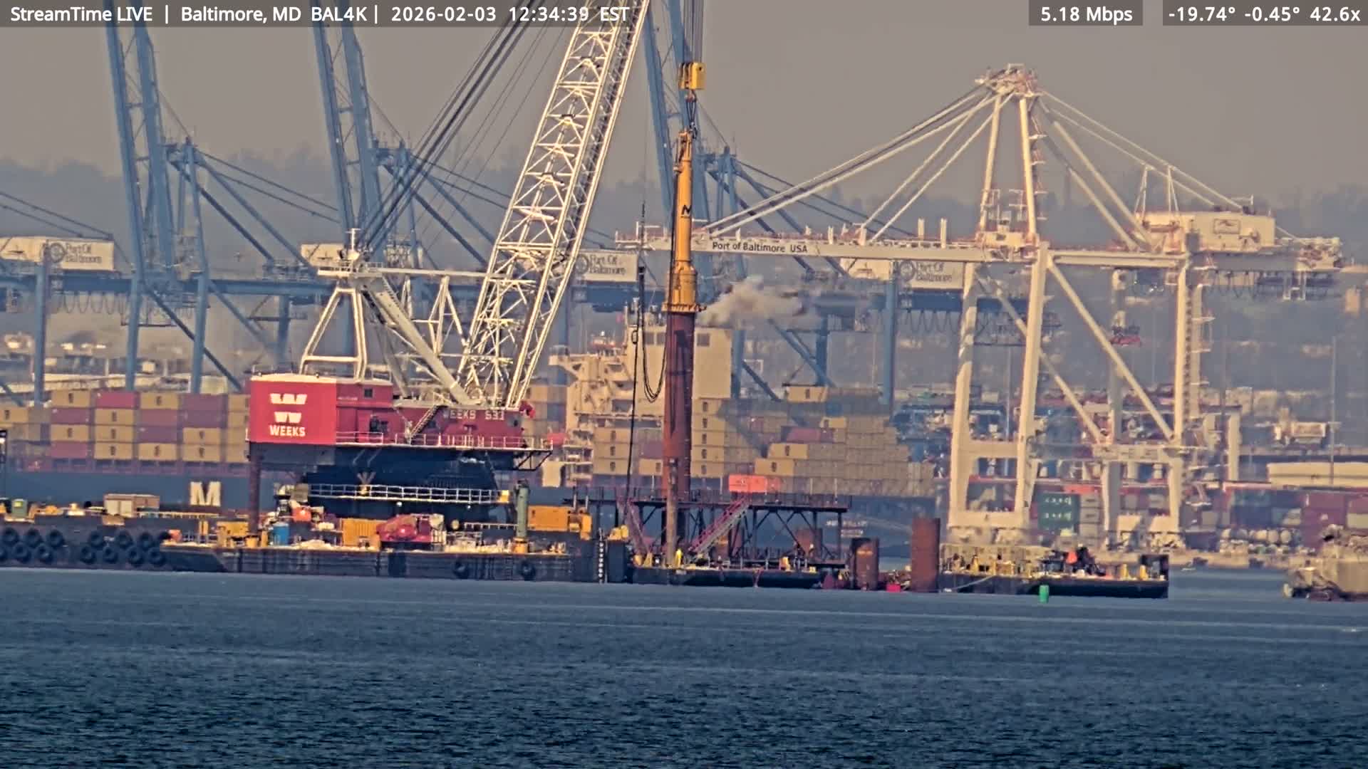 Port of Baltimore, Francis Scott Key Bridge, & Dundalk Marine Terminal & Patapsco River View from Fort Smallwood Park Live Cam - Pasadena, Anne Arundel, Maryland, USA