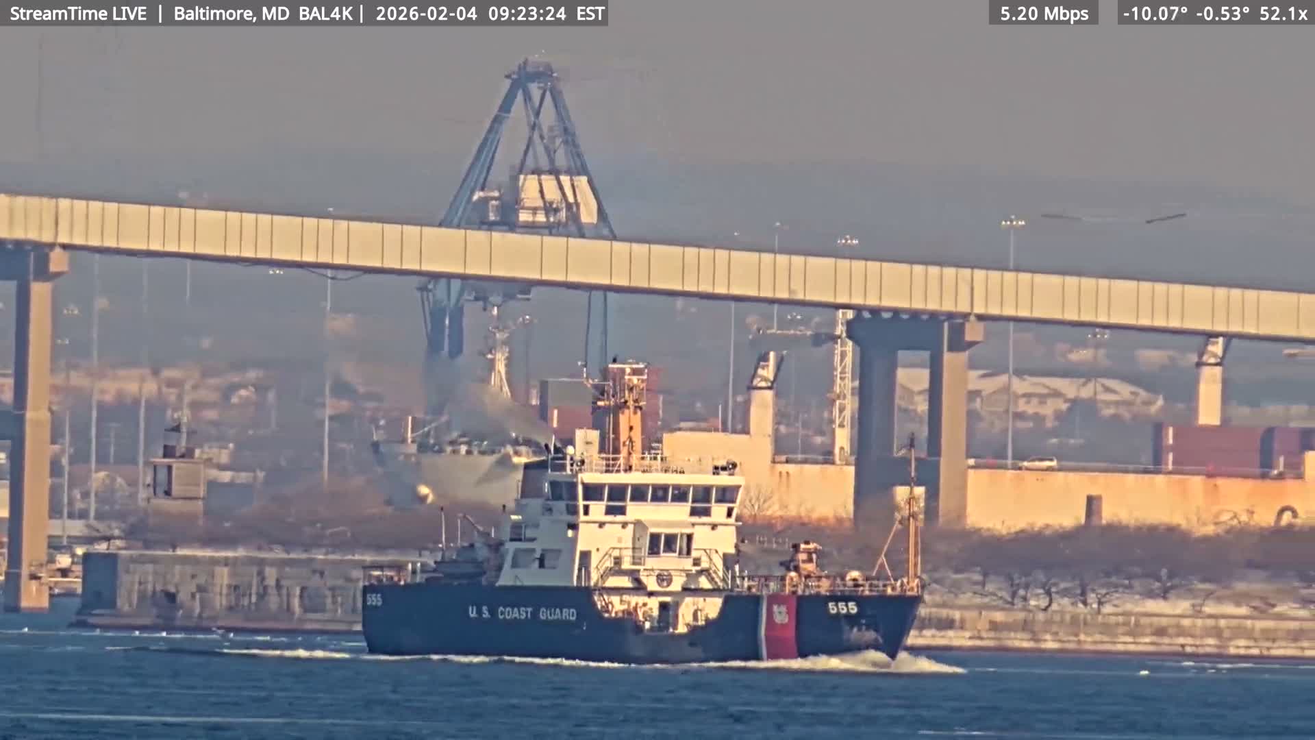 Port of Baltimore, Francis Scott Key Bridge, & Dundalk Marine Terminal & Patapsco River View from Fort Smallwood Park Live Cam - Pasadena, Anne Arundel, Maryland, USA