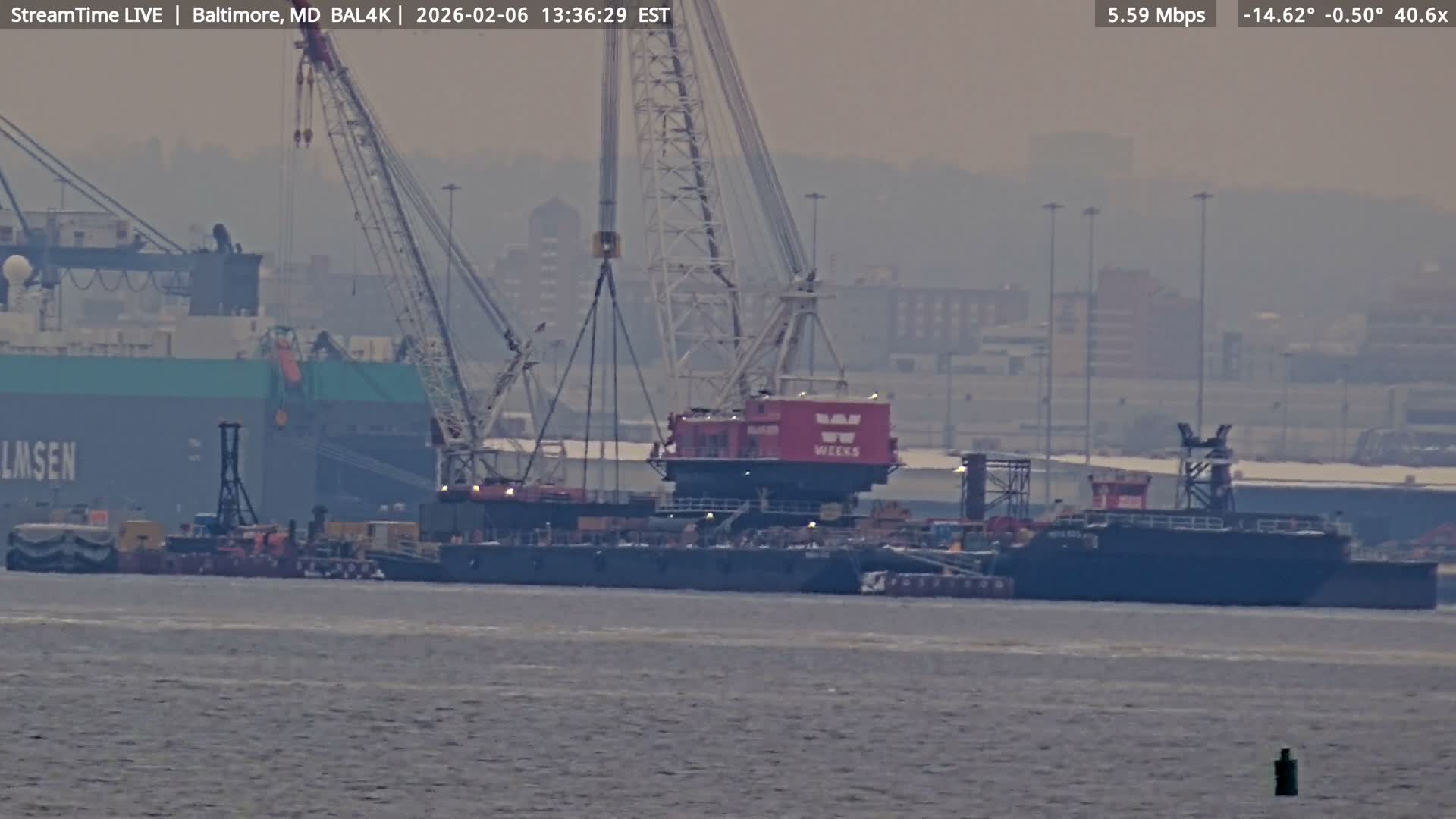 Port of Baltimore, Francis Scott Key Bridge, & Dundalk Marine Terminal & Patapsco River View from Fort Smallwood Park Live Cam - Pasadena, Anne Arundel, Maryland, USA