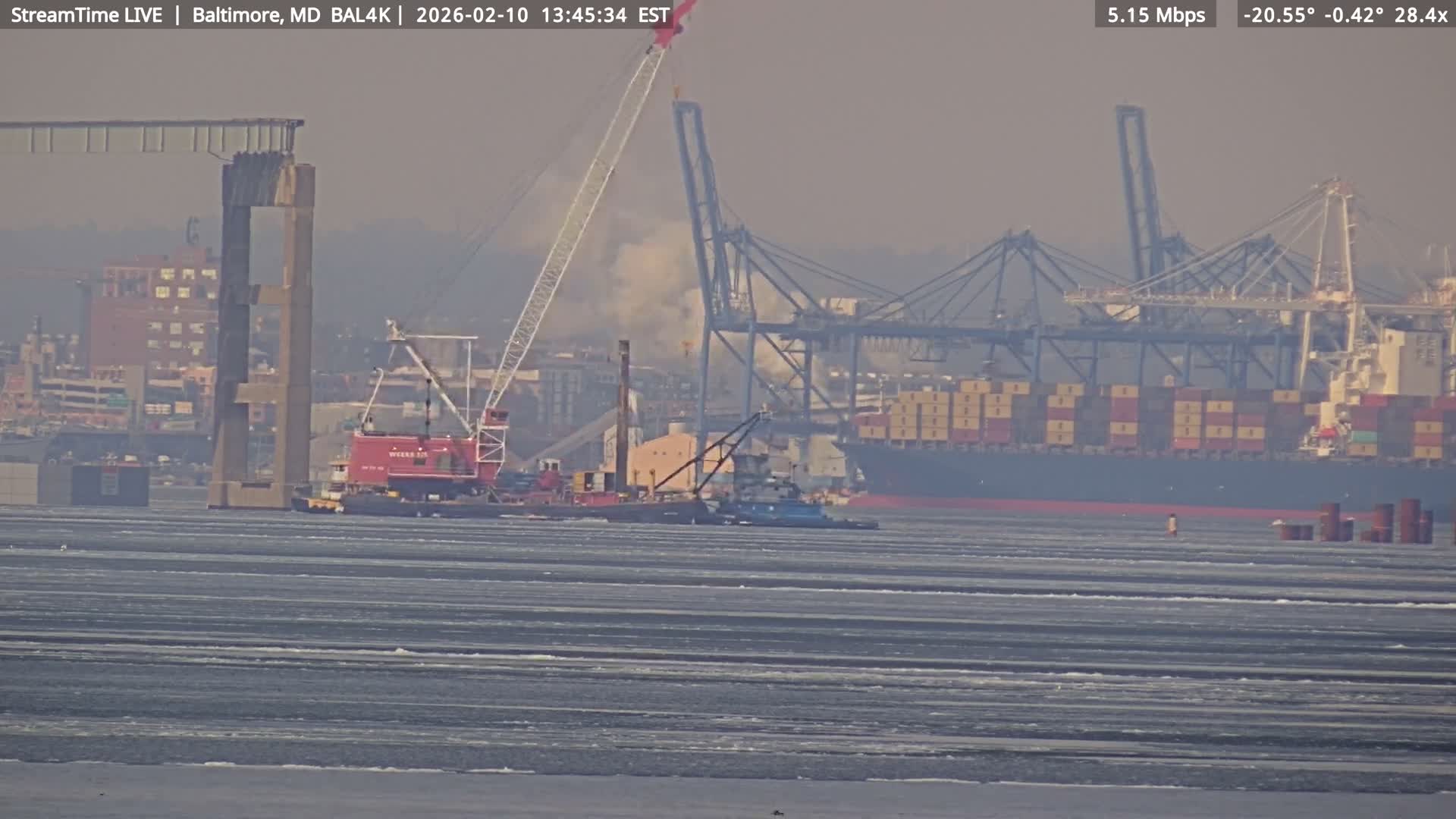 Port of Baltimore, Francis Scott Key Bridge, & Dundalk Marine Terminal & Patapsco River View from Fort Smallwood Park Live Cam - Pasadena, Anne Arundel, Maryland, USA