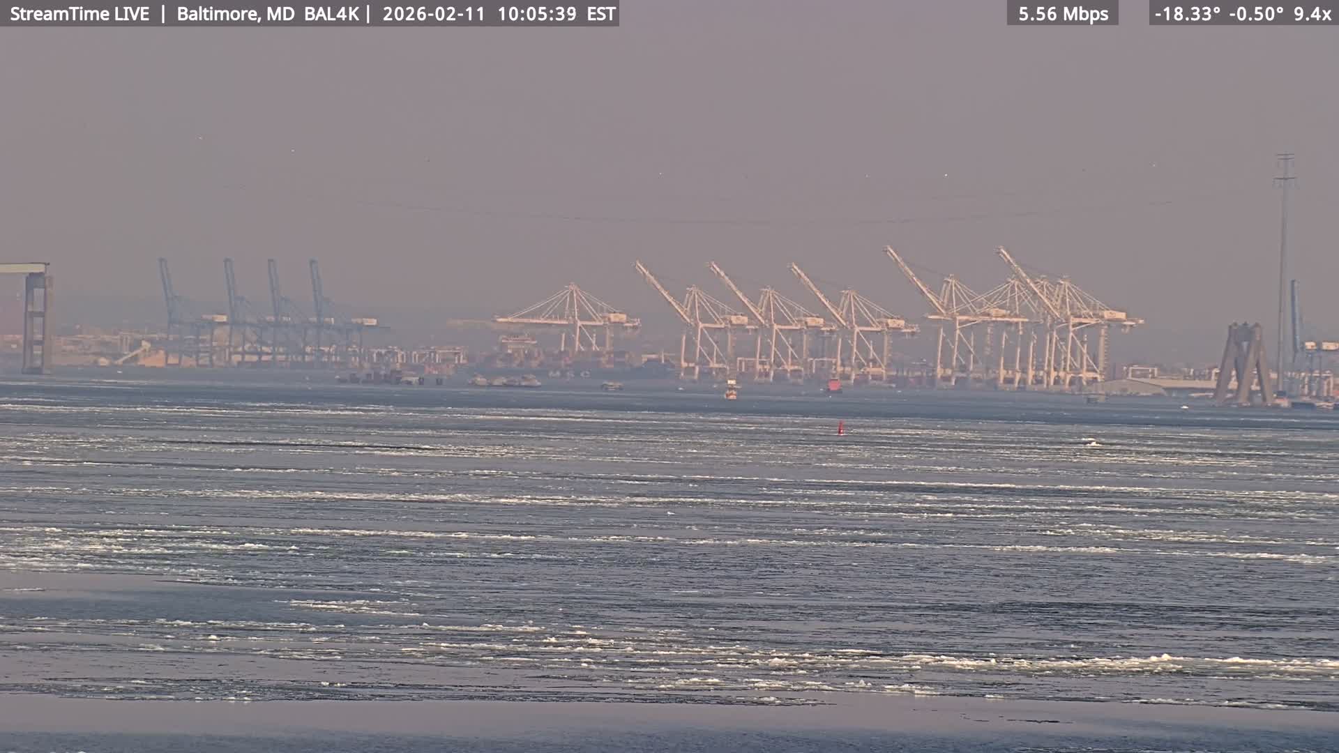 Port of Baltimore, Francis Scott Key Bridge, & Dundalk Marine Terminal & Patapsco River View from Fort Smallwood Park Live Cam - Pasadena, Anne Arundel, Maryland, USA