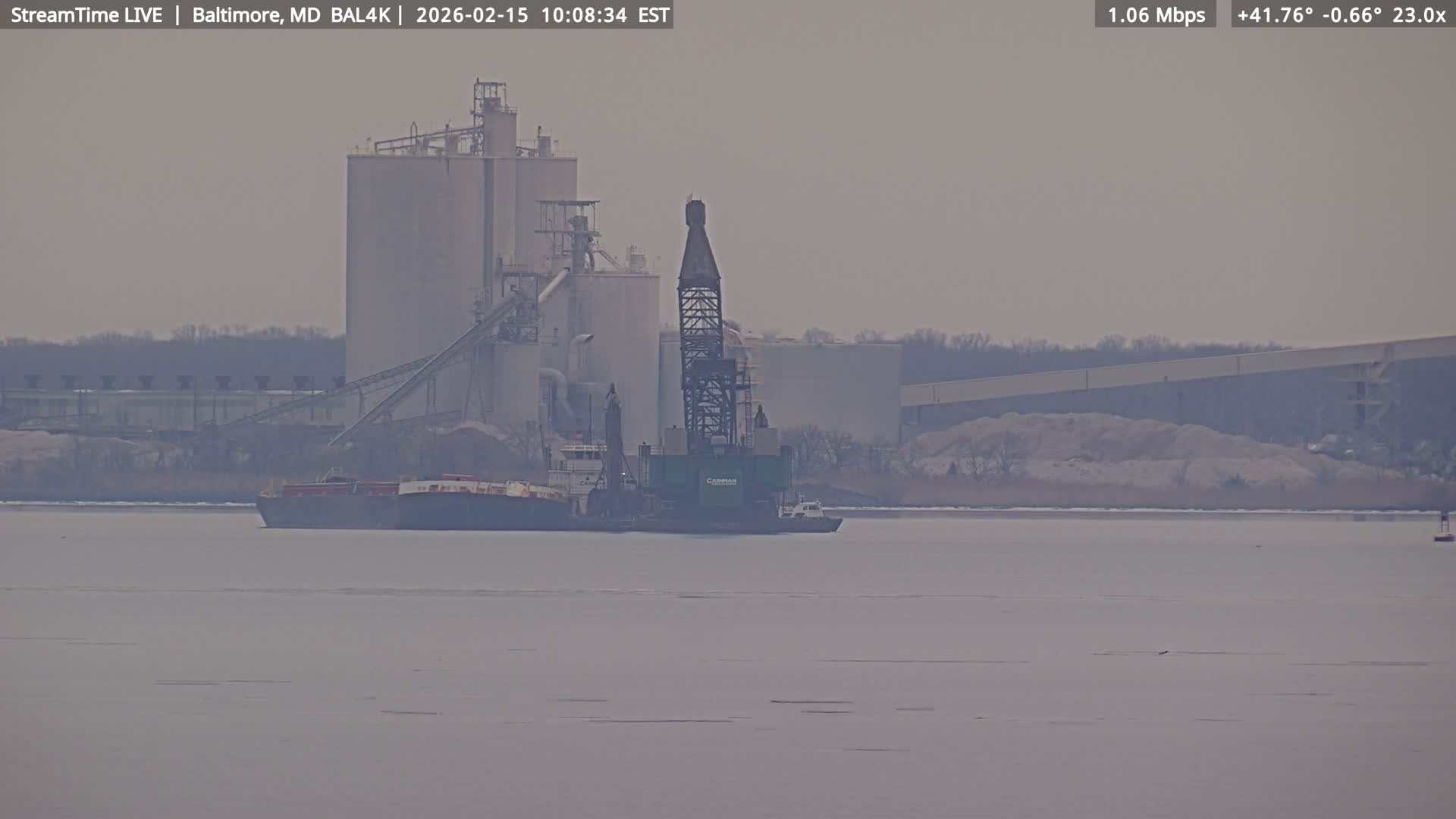 Port of Baltimore, Francis Scott Key Bridge, & Dundalk Marine Terminal & Patapsco River View from Fort Smallwood Park Live Cam - Pasadena, Anne Arundel, Maryland, USA