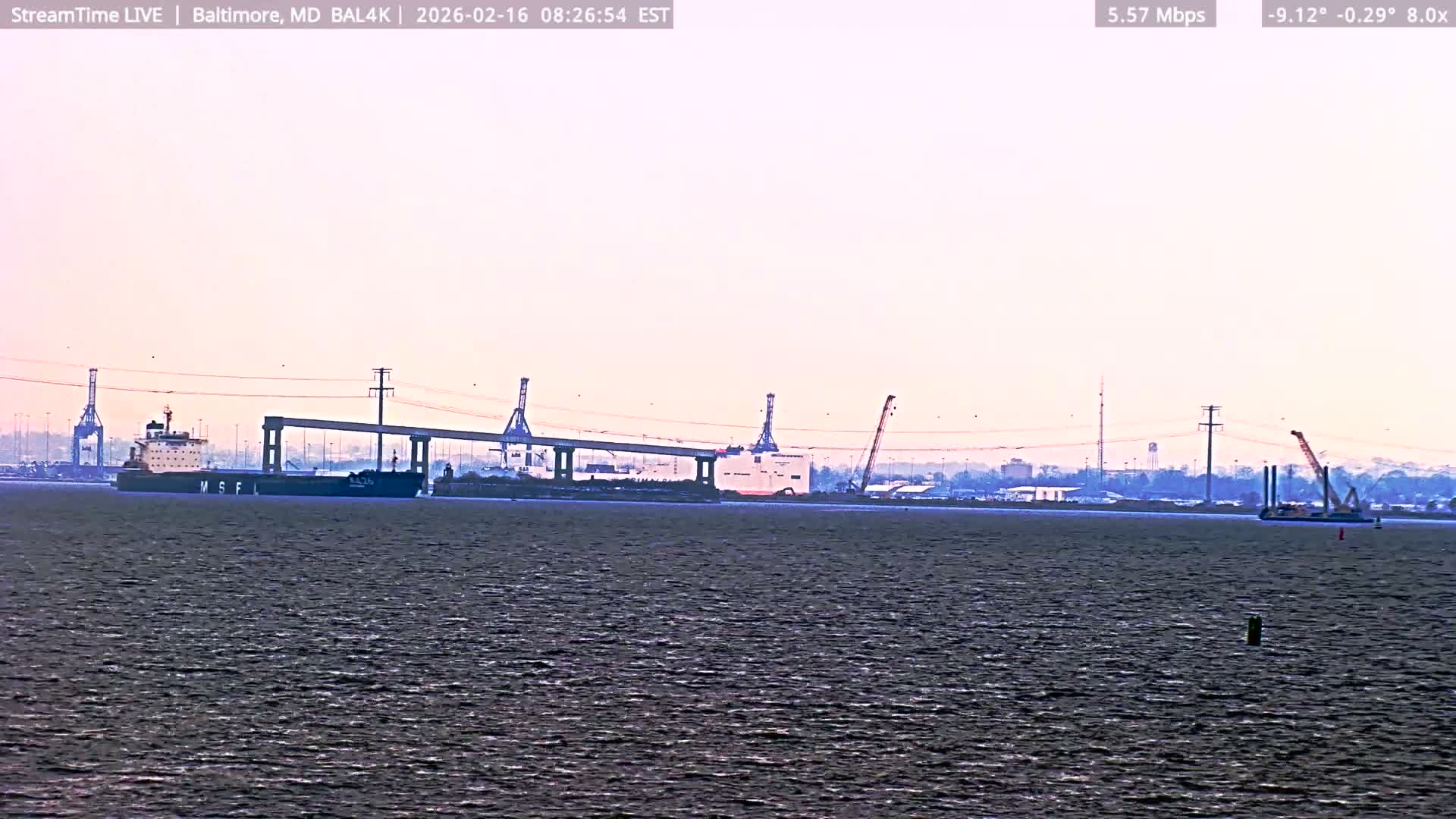 Port of Baltimore, Francis Scott Key Bridge, & Dundalk Marine Terminal & Patapsco River View from Fort Smallwood Park Live Cam - Pasadena, Anne Arundel, Maryland, USA