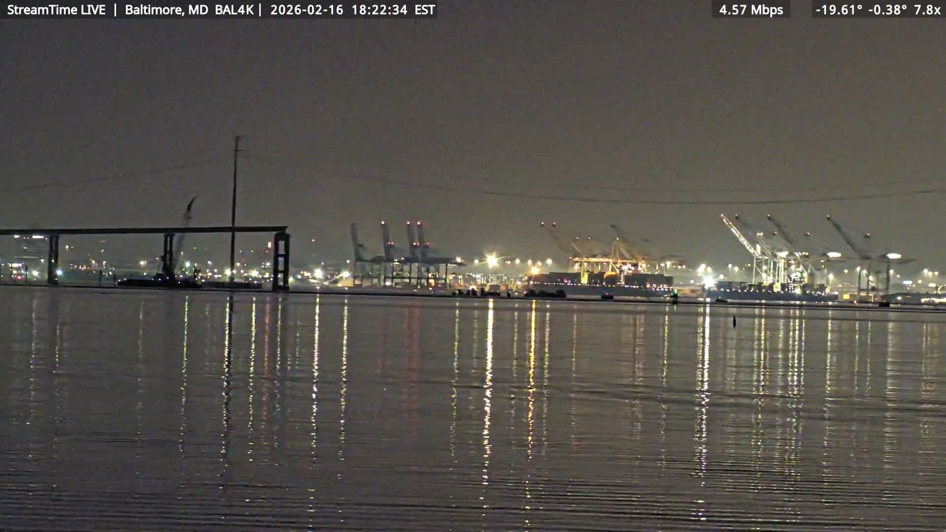Port of Baltimore, Francis Scott Key Bridge, & Dundalk Marine Terminal & Patapsco River View from Fort Smallwood Park Live Cam - Pasadena, Anne Arundel, Maryland, USA