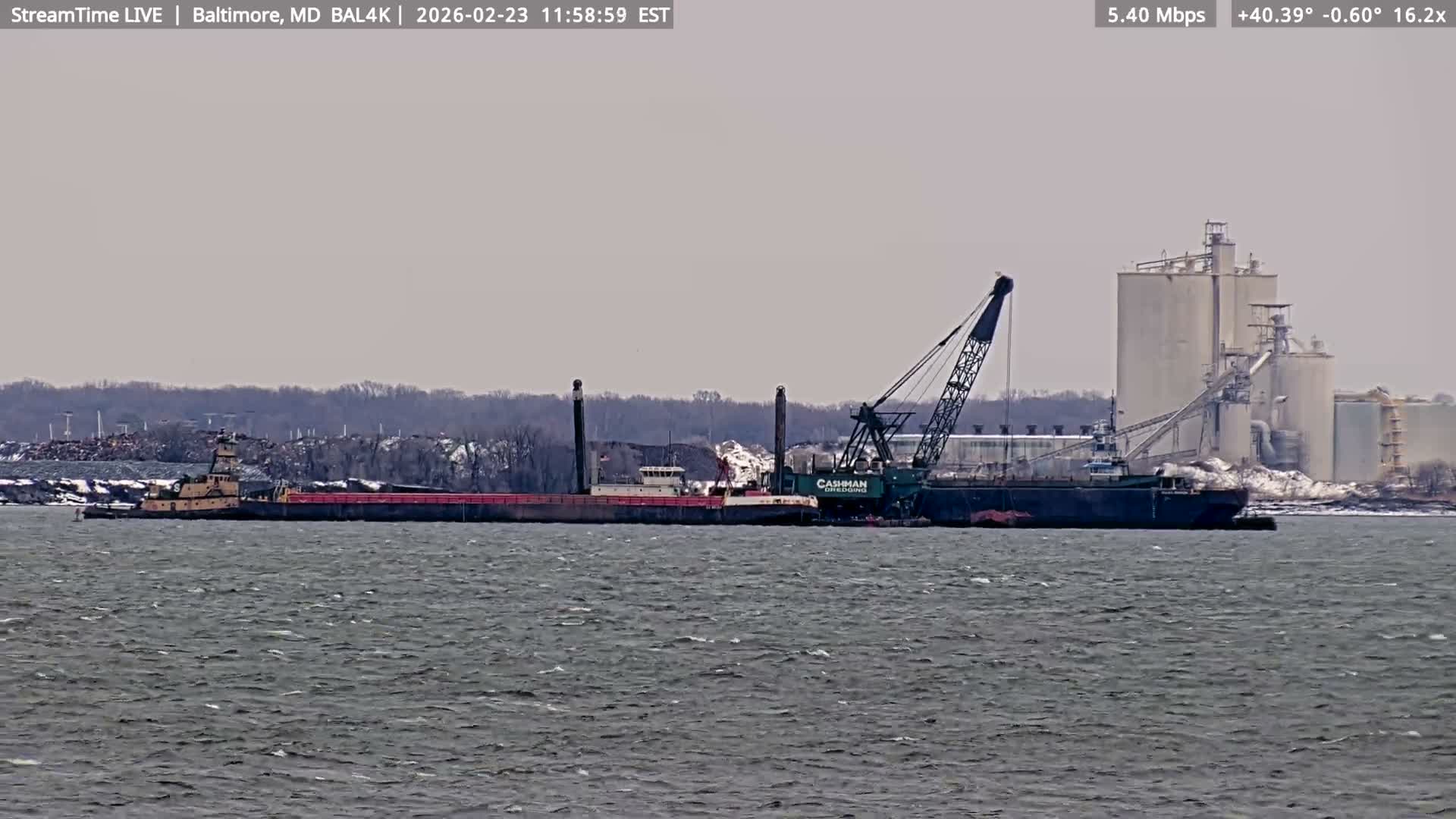 Port of Baltimore, Francis Scott Key Bridge, & Dundalk Marine Terminal & Patapsco River View from Fort Smallwood Park Live Cam - Pasadena, Anne Arundel, Maryland, USA