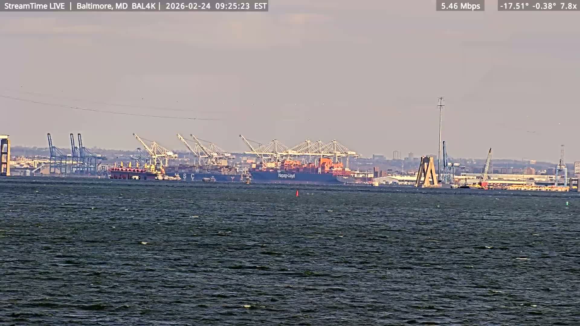 Port of Baltimore, Francis Scott Key Bridge, & Dundalk Marine Terminal & Patapsco River View from Fort Smallwood Park Live Cam - Pasadena, Anne Arundel, Maryland, USA