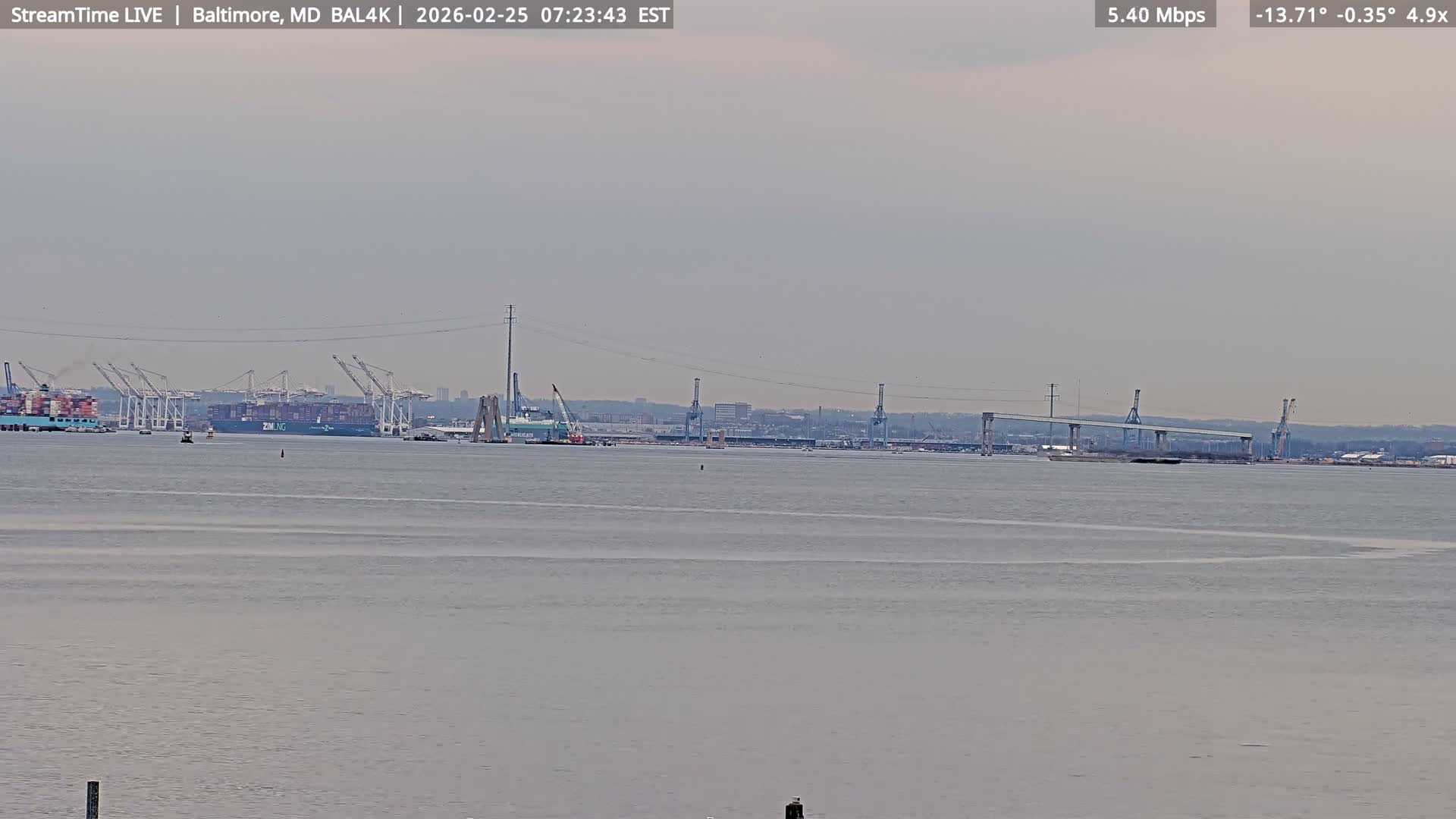 Port of Baltimore, Francis Scott Key Bridge, & Dundalk Marine Terminal & Patapsco River View from Fort Smallwood Park Live Cam - Pasadena, Anne Arundel, Maryland, USA