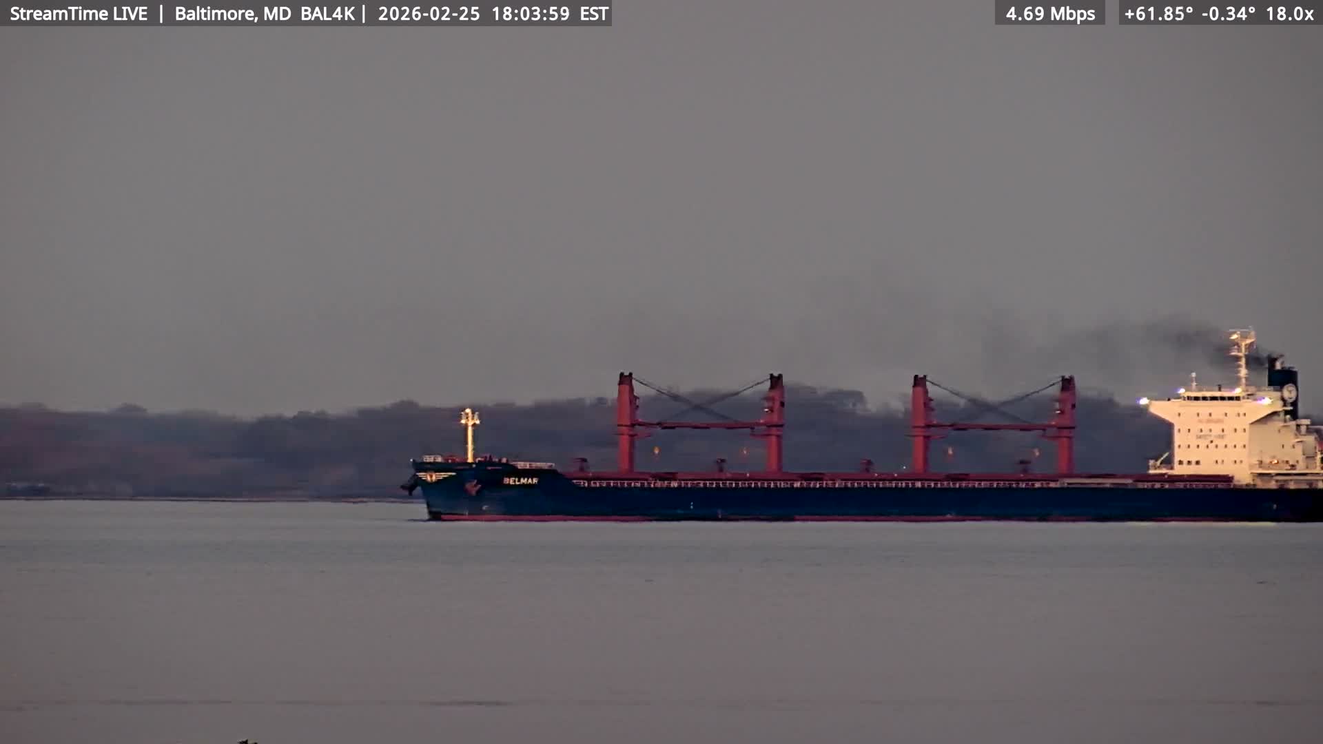 Port of Baltimore, Francis Scott Key Bridge, & Dundalk Marine Terminal & Patapsco River View from Fort Smallwood Park Live Cam - Pasadena, Anne Arundel, Maryland, USA