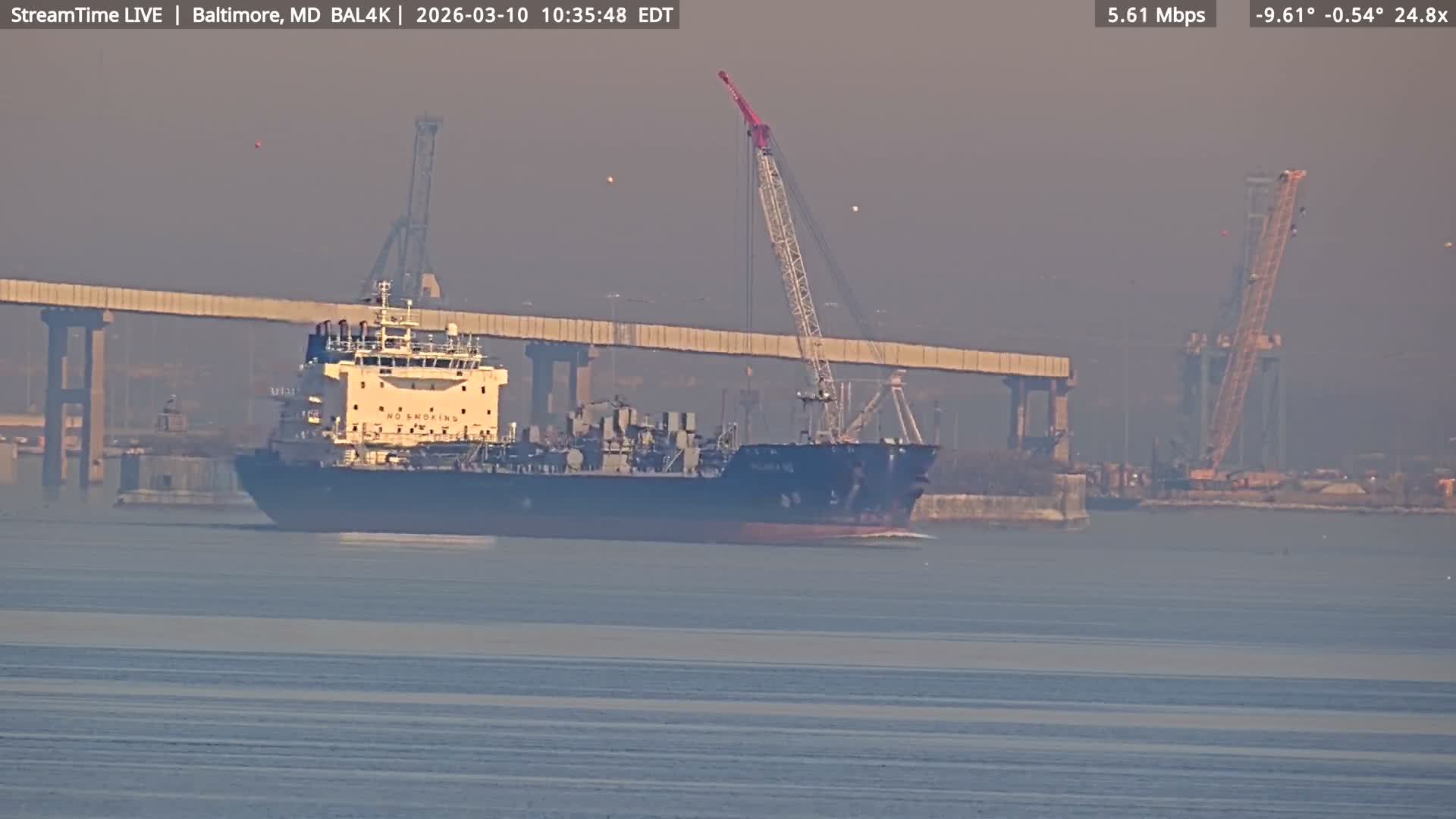 Port of Baltimore, Francis Scott Key Bridge, & Dundalk Marine Terminal & Patapsco River View from Fort Smallwood Park Live Cam - Pasadena, Anne Arundel, Maryland, USA