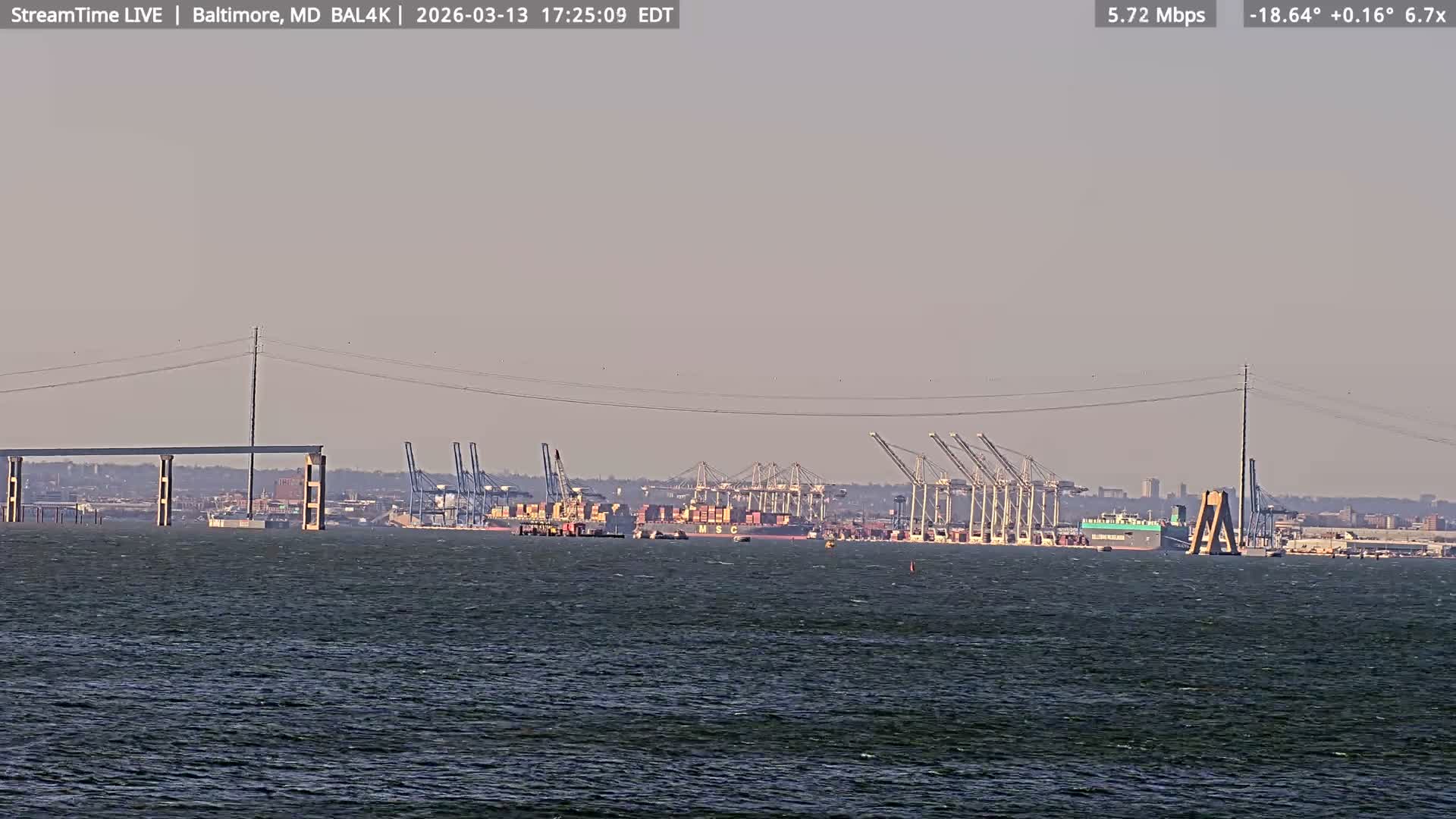 Port of Baltimore, Francis Scott Key Bridge, & Dundalk Marine Terminal & Patapsco River View from Fort Smallwood Park Live Cam - Pasadena, Anne Arundel, Maryland, USA