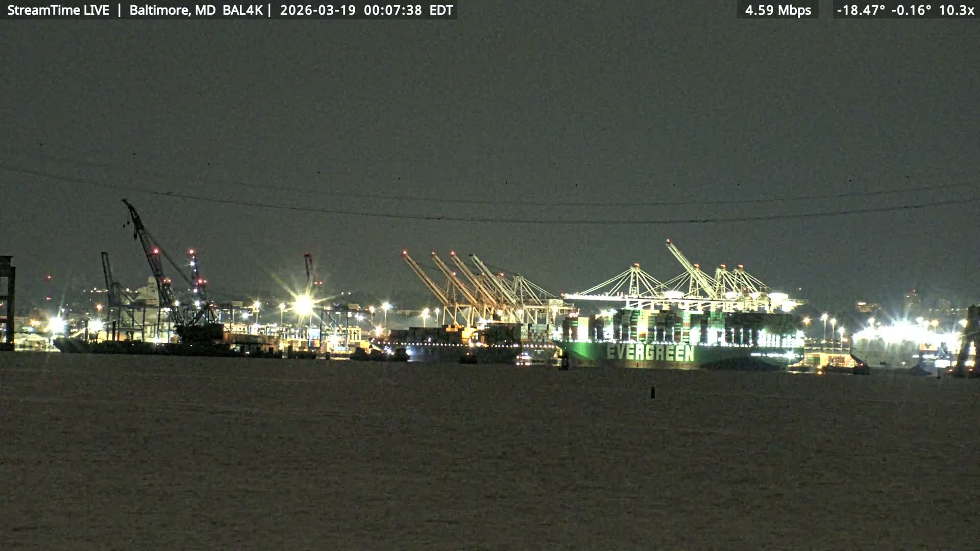 Port of Baltimore, Francis Scott Key Bridge, & Dundalk Marine Terminal & Patapsco River View from Fort Smallwood Park Live Cam - Pasadena, Anne Arundel, Maryland, USA