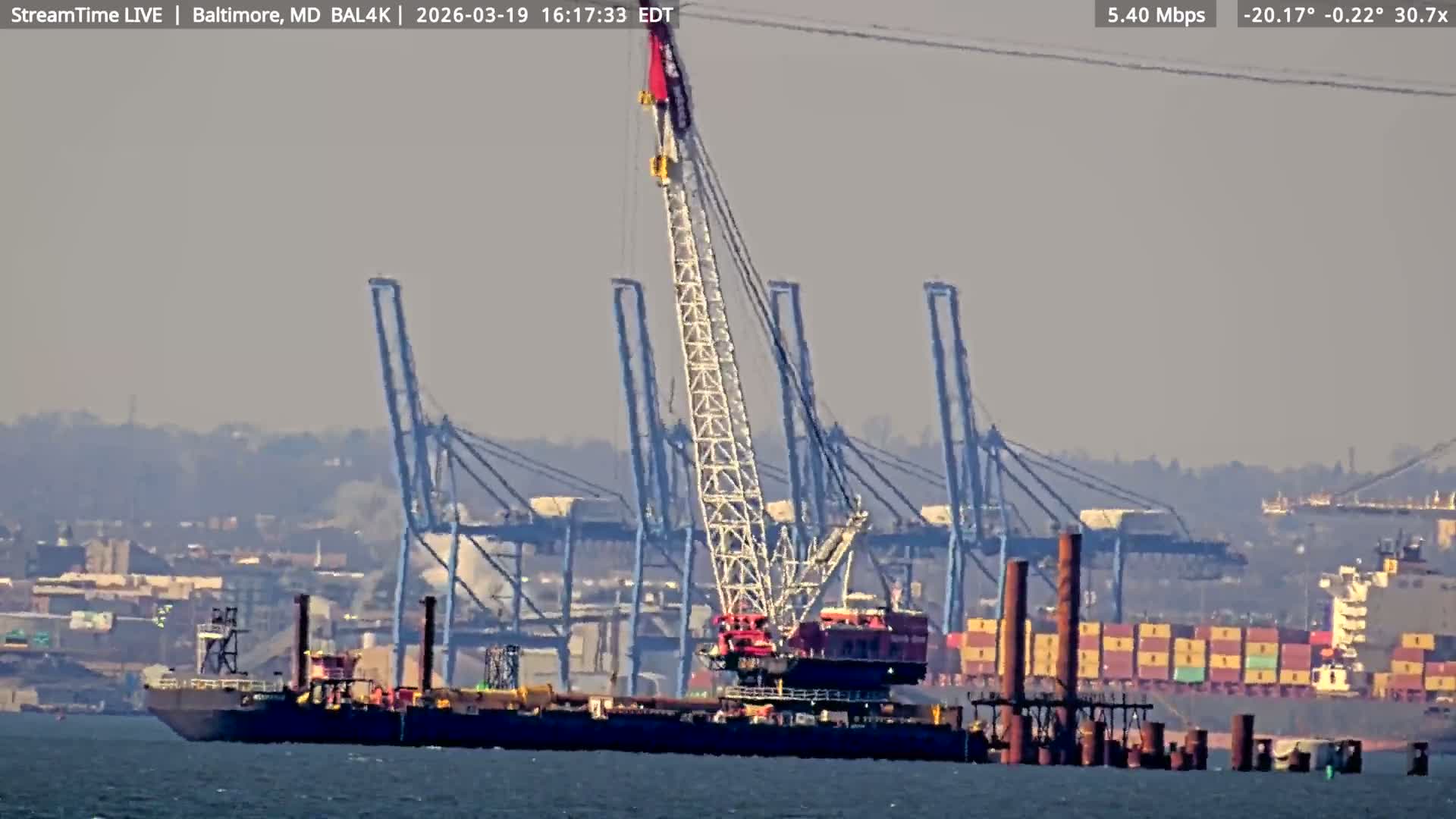 Port of Baltimore, Francis Scott Key Bridge, & Dundalk Marine Terminal & Patapsco River View from Fort Smallwood Park Live Cam - Pasadena, Anne Arundel, Maryland, USA