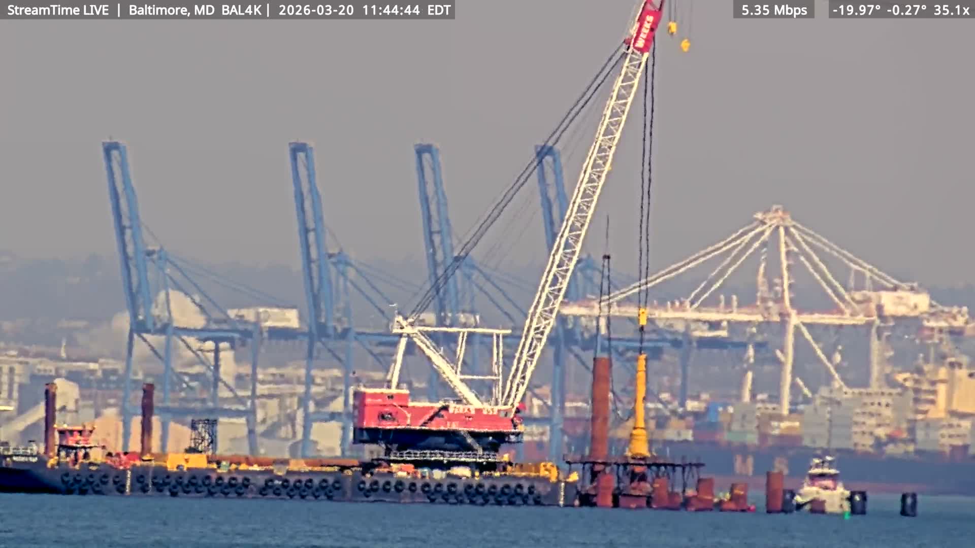 Port of Baltimore, Francis Scott Key Bridge, & Dundalk Marine Terminal & Patapsco River View from Fort Smallwood Park Live Cam - Pasadena, Anne Arundel, Maryland, USA