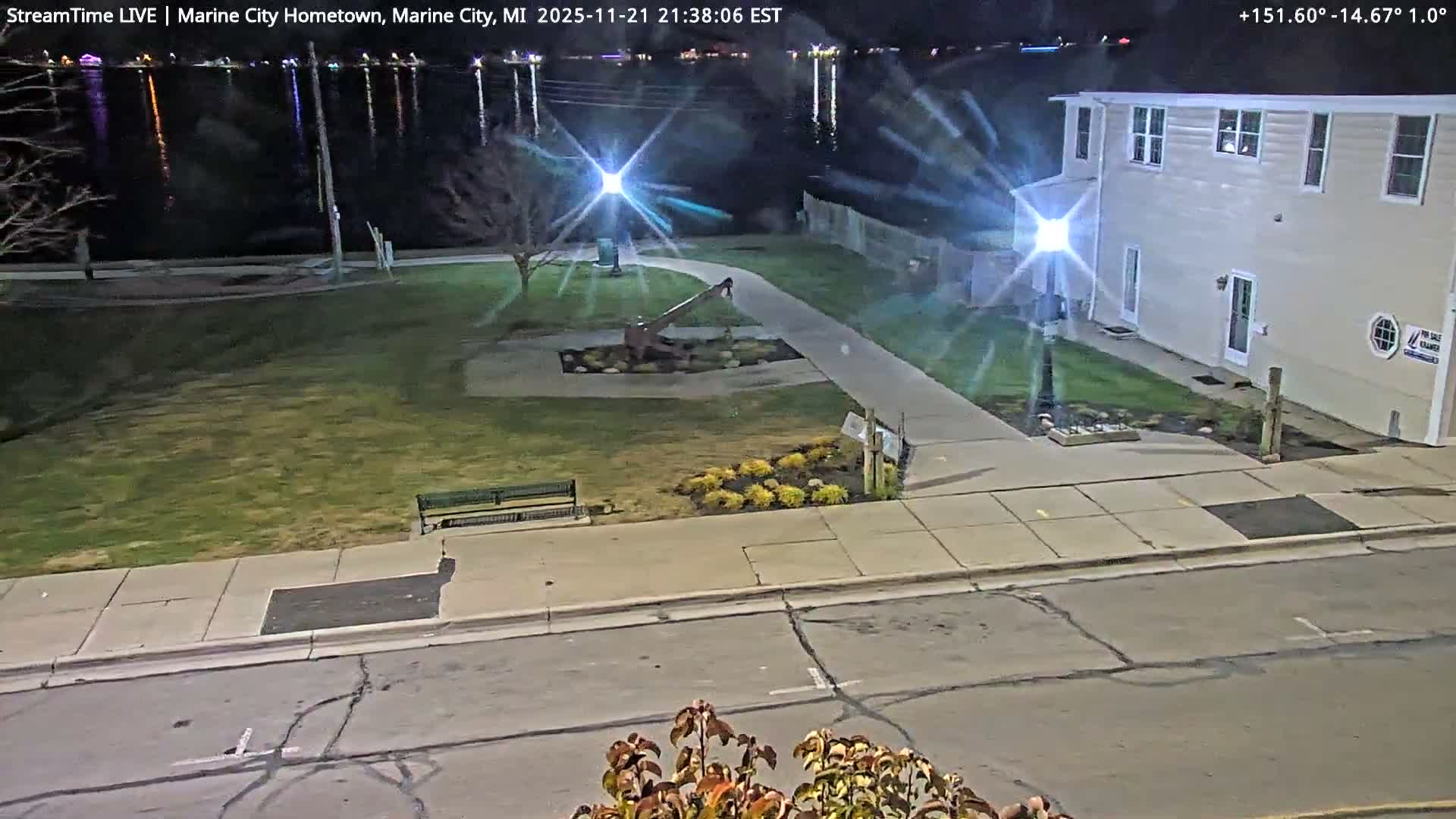 USA - Canada Border, Marine City Village & St Clair River Live Cam - Marine City, St. Clair, Michigan, USA