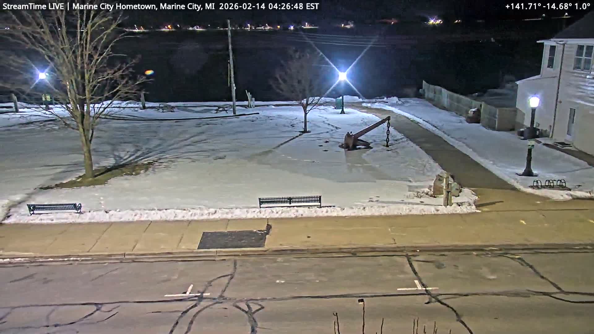 USA - Canada Border, Marine City Village & St Clair River Live Cam - Marine City, St. Clair, Michigan, USA