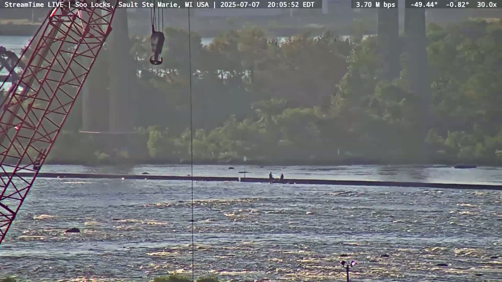 USA - Canada Border, Sault Ste. Marie USA / Sault Ste. Marie Canada Cities & St. Marys River Panoramic Live Cam - Sault Ste. Marie, Chippewa, Michigan, USA