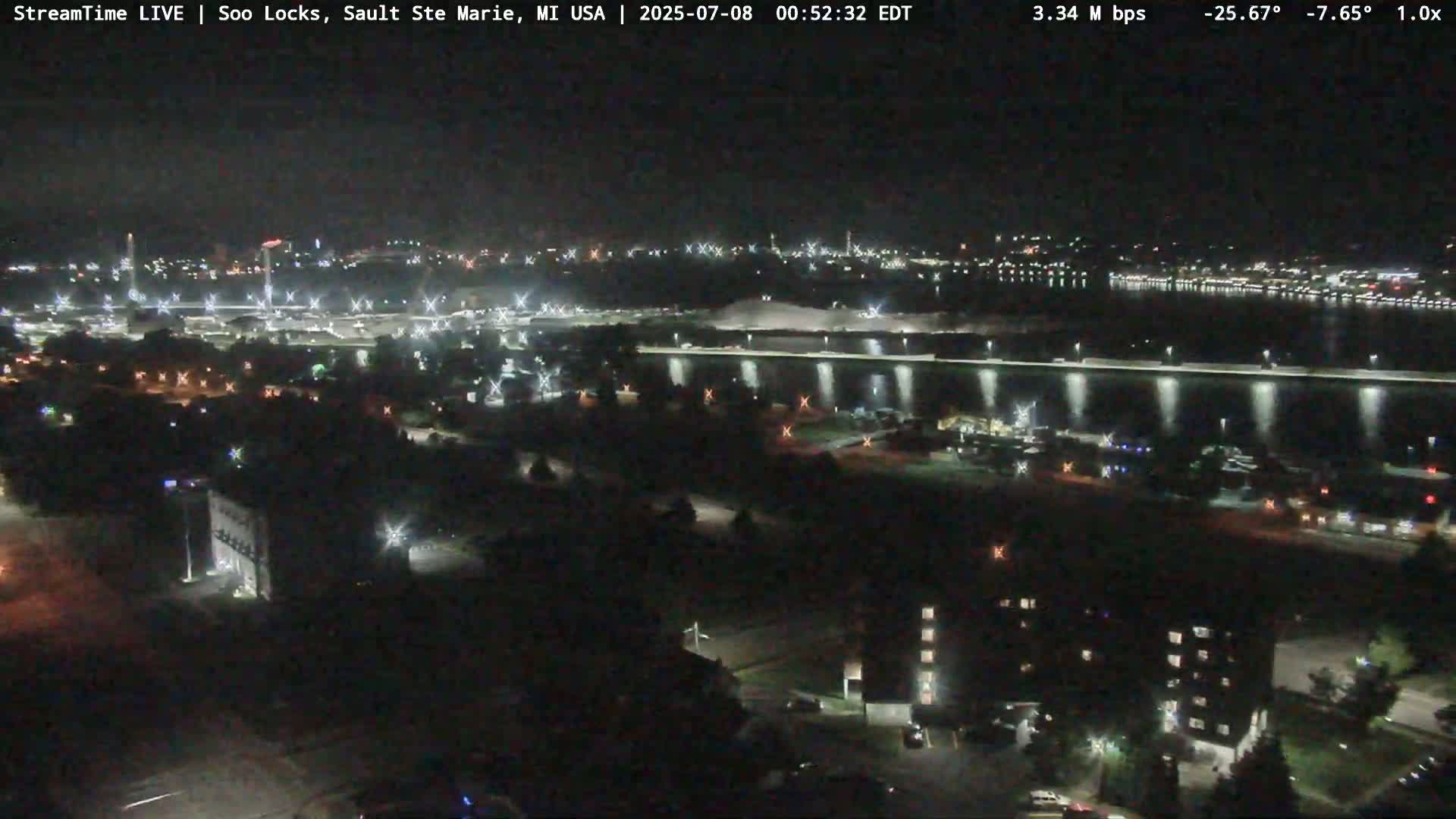 USA - Canada Border, Sault Ste. Marie USA / Sault Ste. Marie Canada Cities & St. Marys River Panoramic Live Cam - Sault Ste. Marie, Chippewa, Michigan, USA