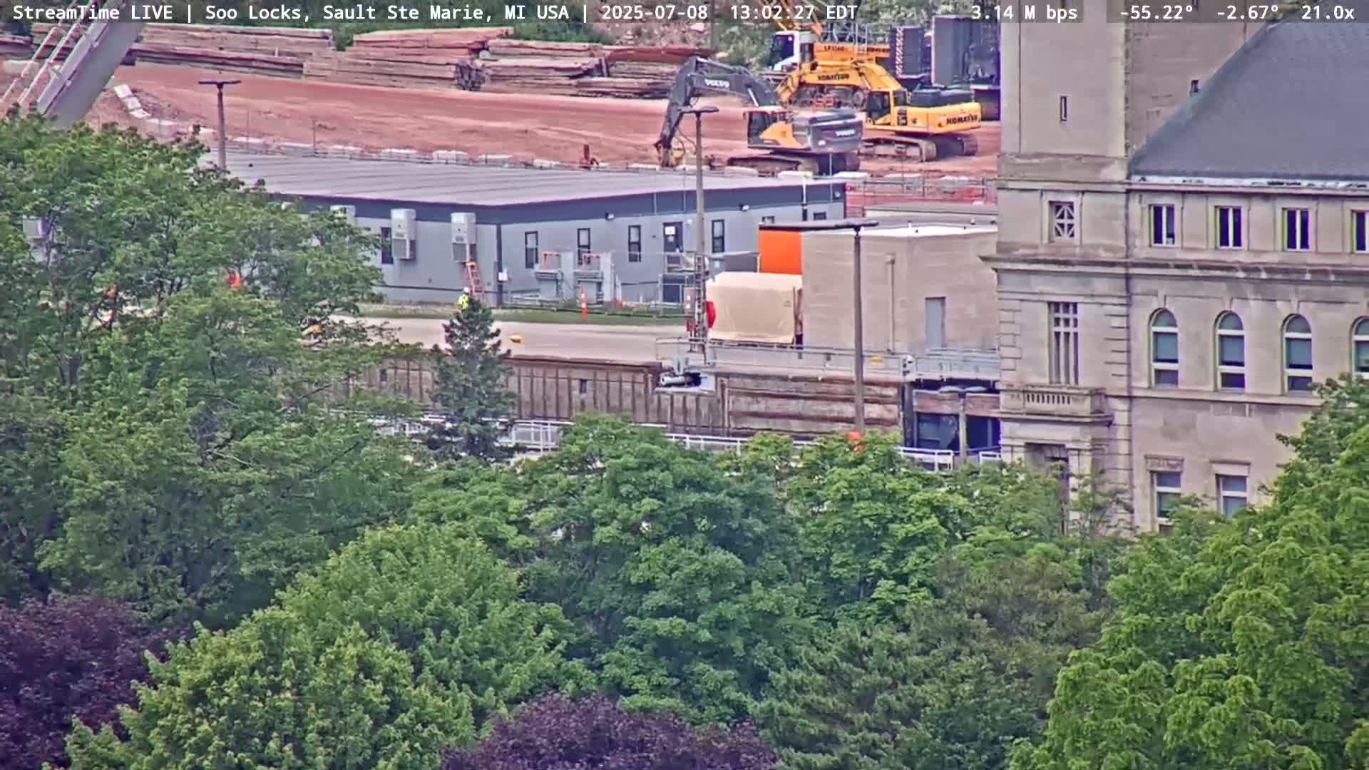 USA - Canada Border, Sault Ste. Marie USA / Sault Ste. Marie Canada Cities & St. Marys River Panoramic Live Cam - Sault Ste. Marie, Chippewa, Michigan, USA