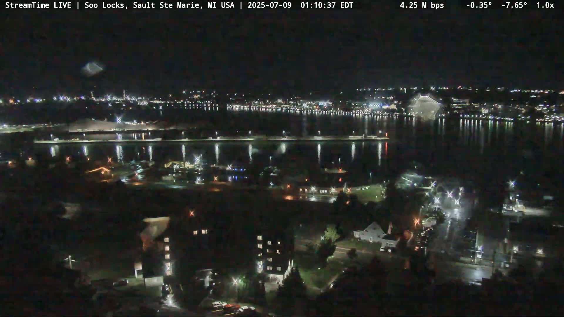 USA - Canada Border, Sault Ste. Marie USA / Sault Ste. Marie Canada Cities & St. Marys River Panoramic Live Cam - Sault Ste. Marie, Chippewa, Michigan, USA
