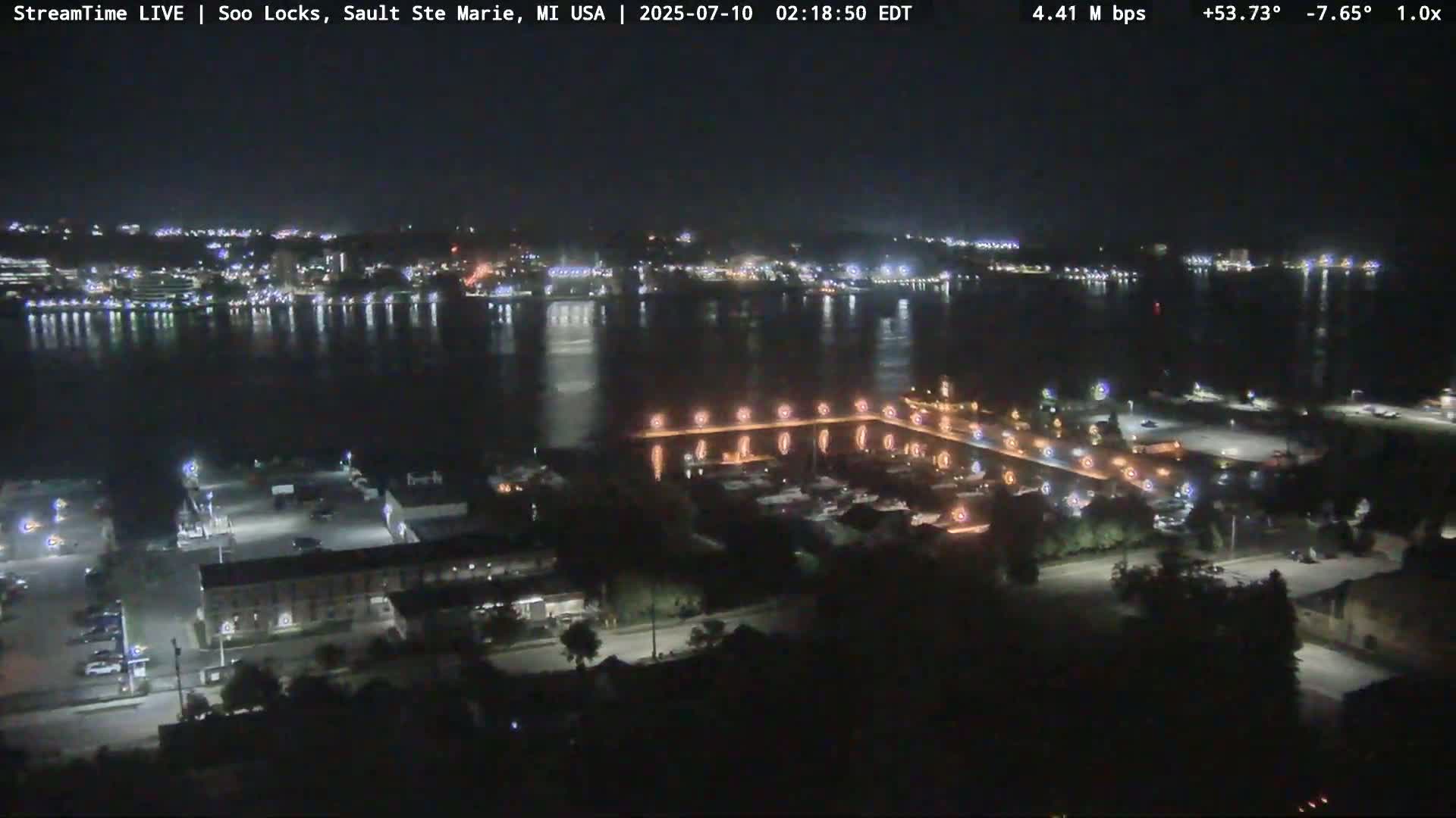 USA - Canada Border, Sault Ste. Marie USA / Sault Ste. Marie Canada Cities & St. Marys River Panoramic Live Cam - Sault Ste. Marie, Chippewa, Michigan, USA