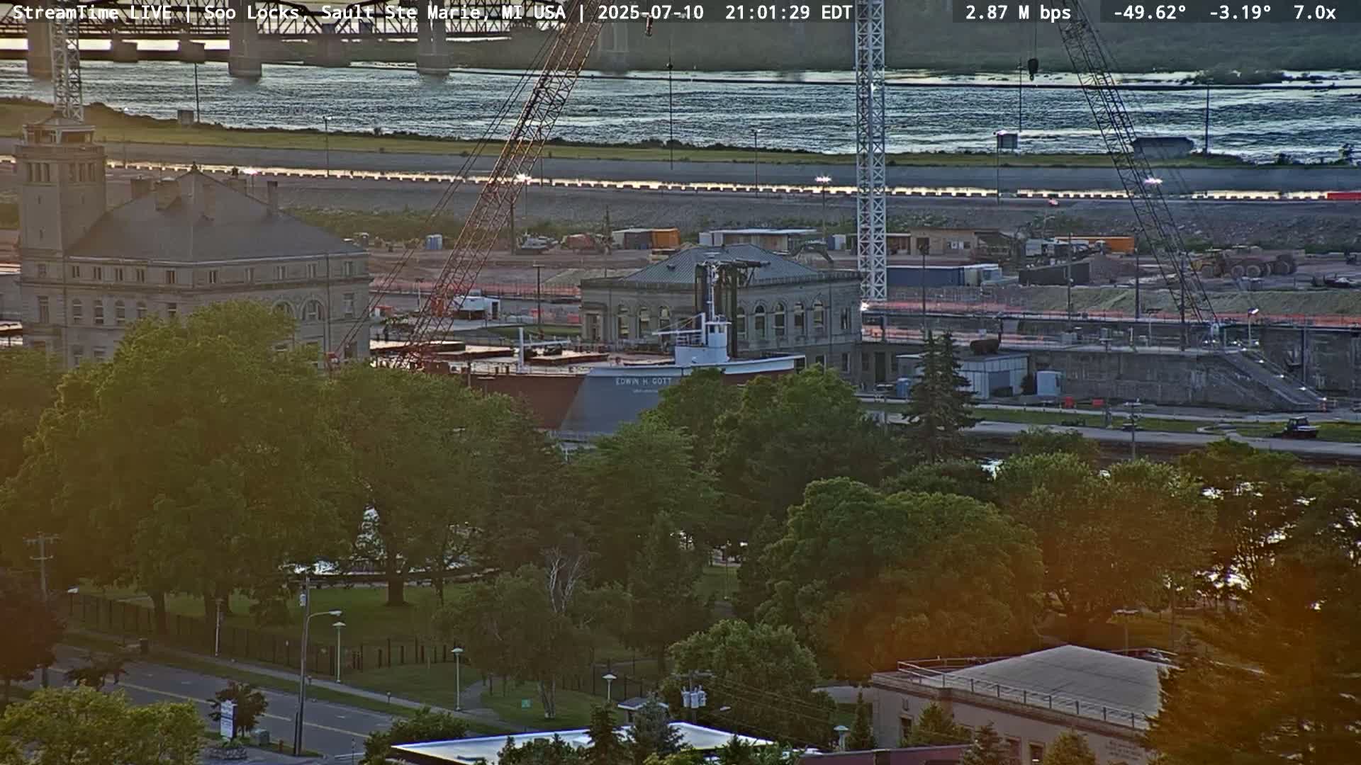 USA - Canada Border, Sault Ste. Marie USA / Sault Ste. Marie Canada Cities & St. Marys River Panoramic Live Cam - Sault Ste. Marie, Chippewa, Michigan, USA