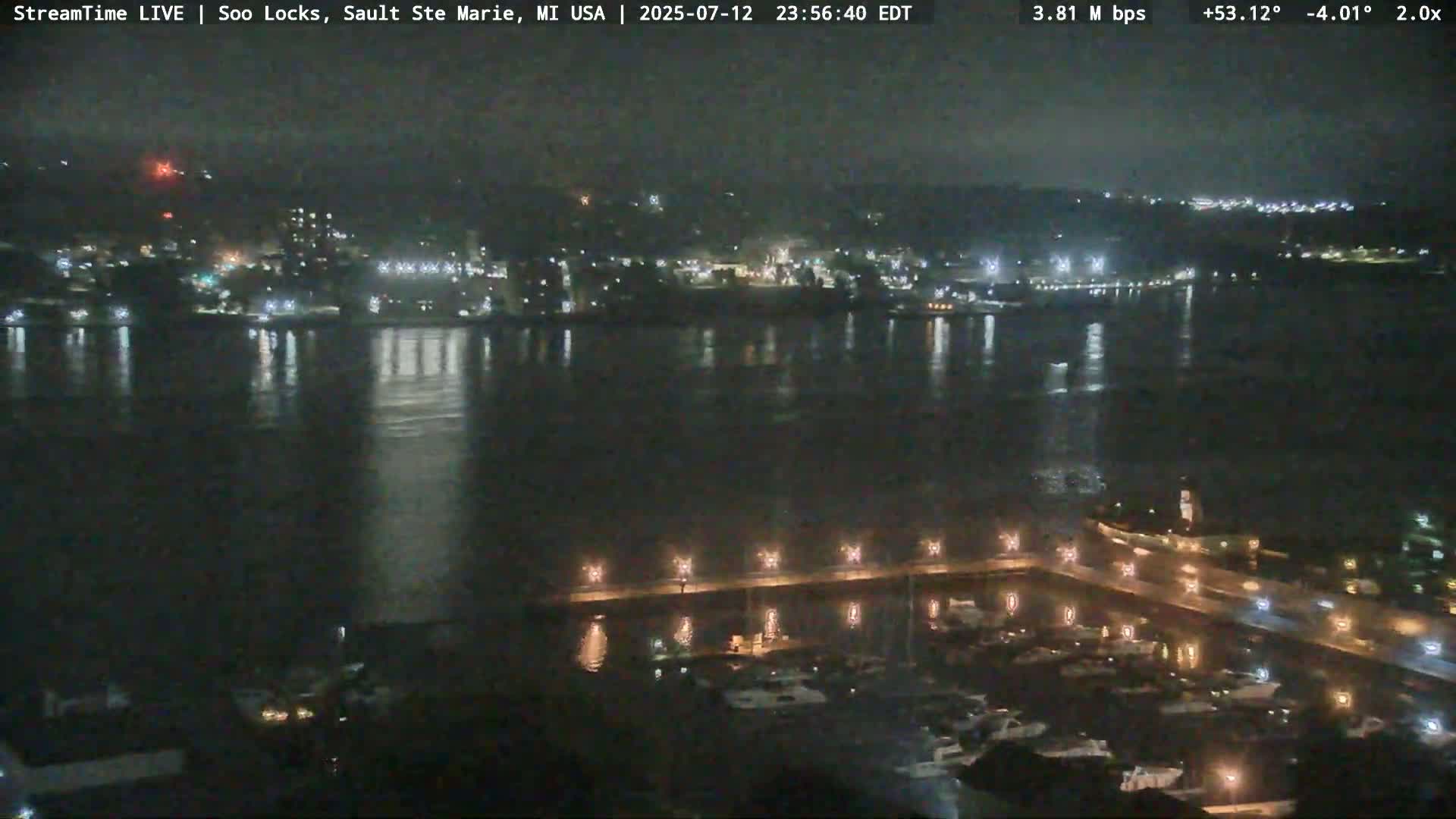 USA - Canada Border, Sault Ste. Marie USA / Sault Ste. Marie Canada Cities & St. Marys River Panoramic Live Cam - Sault Ste. Marie, Chippewa, Michigan, USA