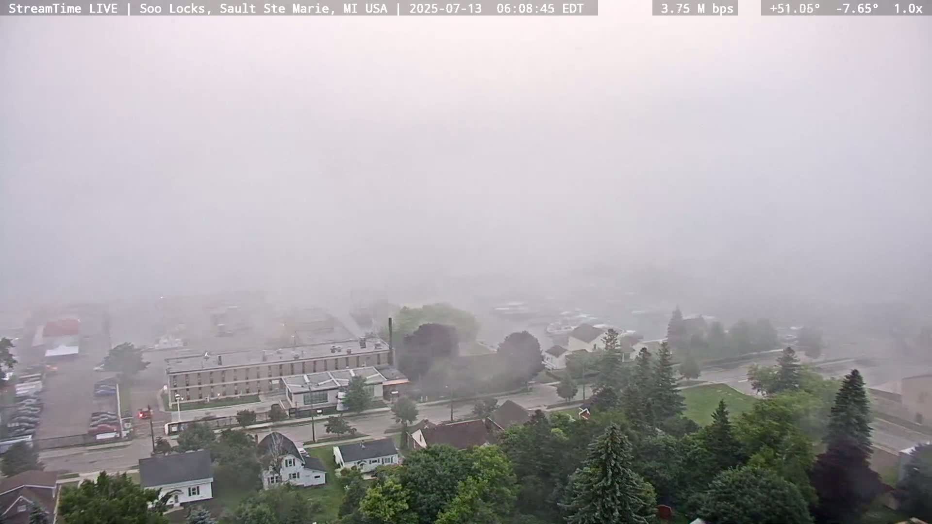 USA - Canada Border, Sault Ste. Marie USA / Sault Ste. Marie Canada Cities & St. Marys River Panoramic Live Cam - Sault Ste. Marie, Chippewa, Michigan, USA