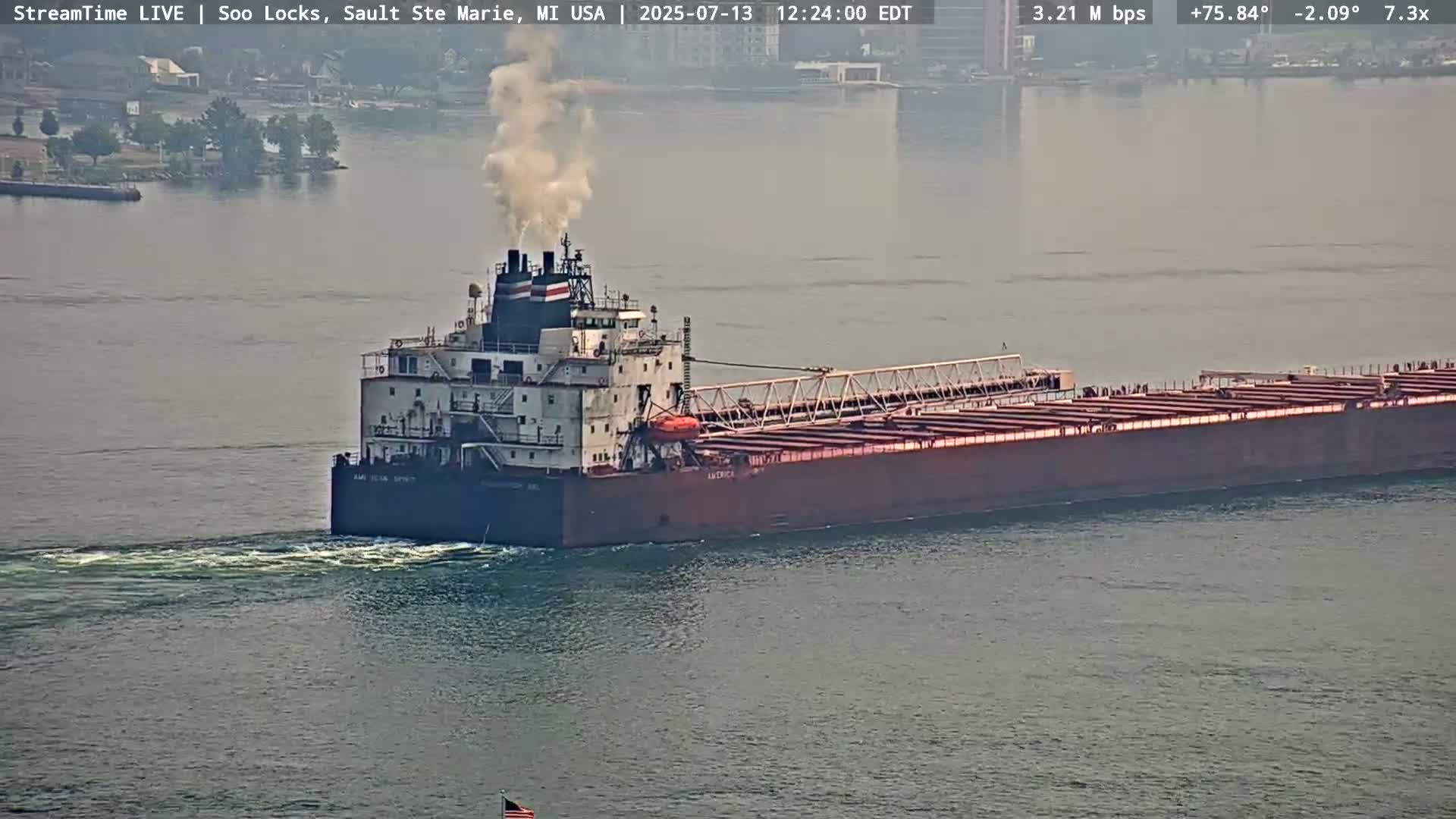 USA - Canada Border, Sault Ste. Marie USA / Sault Ste. Marie Canada Cities & St. Marys River Panoramic Live Cam - Sault Ste. Marie, Chippewa, Michigan, USA