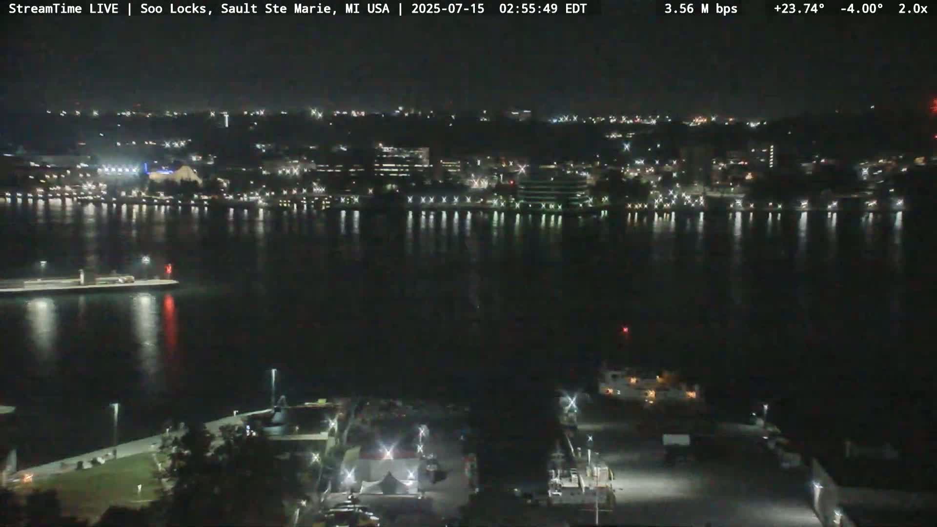 USA - Canada Border, Sault Ste. Marie USA / Sault Ste. Marie Canada Cities & St. Marys River Panoramic Live Cam - Sault Ste. Marie, Chippewa, Michigan, USA