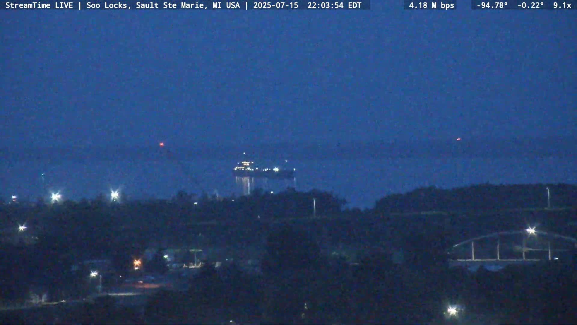 USA - Canada Border, Sault Ste. Marie USA / Sault Ste. Marie Canada Cities & St. Marys River Panoramic Live Cam - Sault Ste. Marie, Chippewa, Michigan, USA