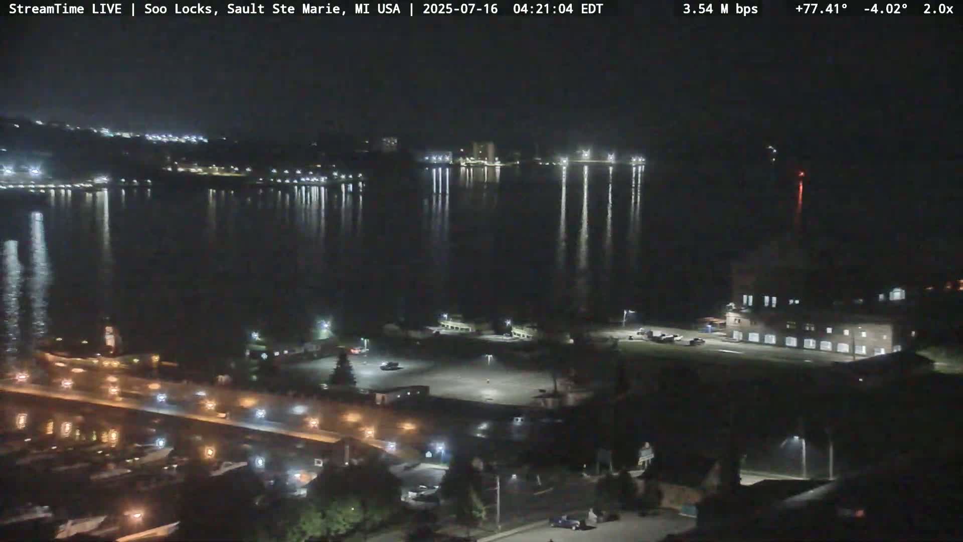USA - Canada Border, Sault Ste. Marie USA / Sault Ste. Marie Canada Cities & St. Marys River Panoramic Live Cam - Sault Ste. Marie, Chippewa, Michigan, USA