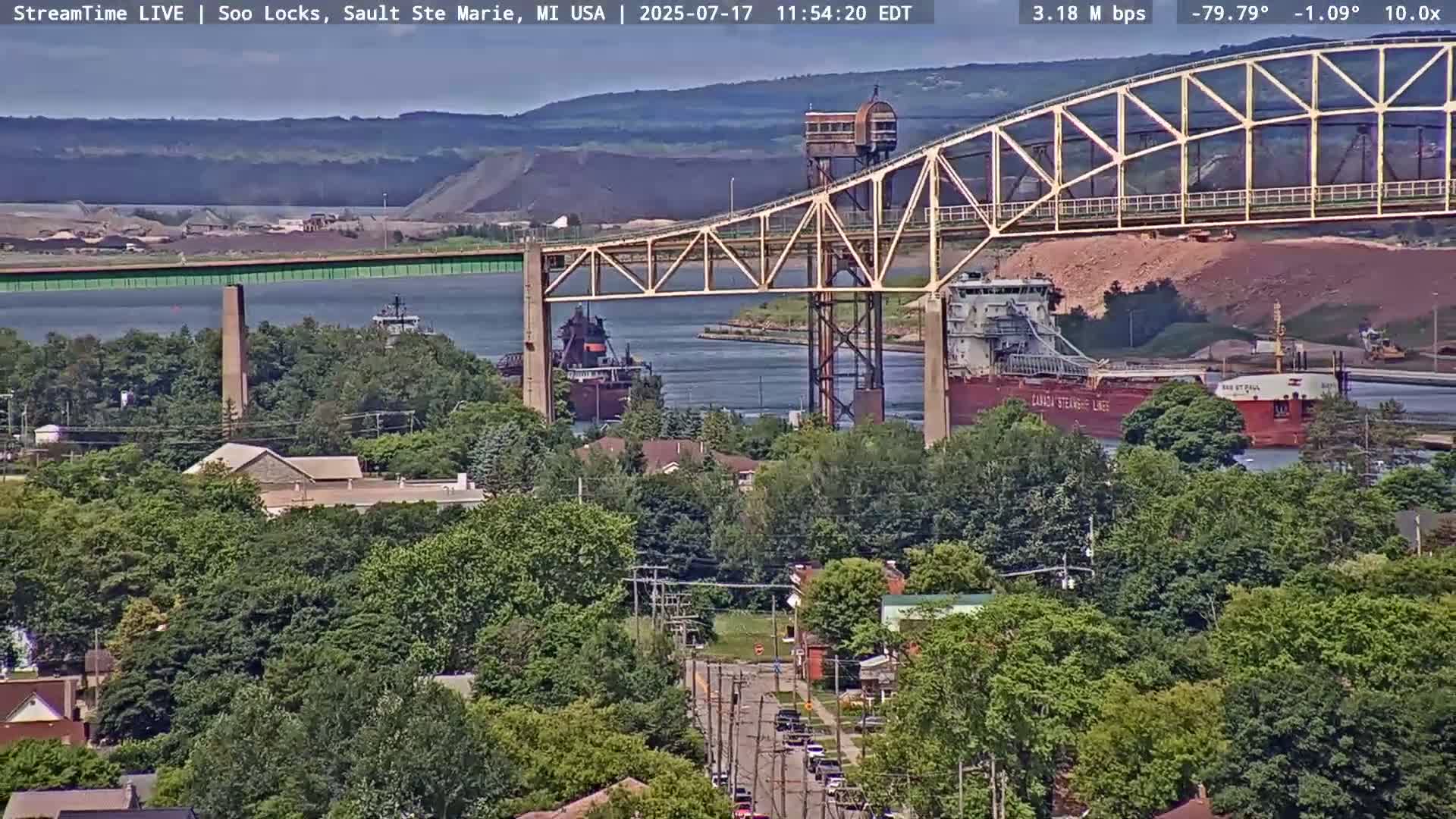 USA - Canada Border, Sault Ste. Marie USA / Sault Ste. Marie Canada Cities & St. Marys River Panoramic Live Cam - Sault Ste. Marie, Chippewa, Michigan, USA