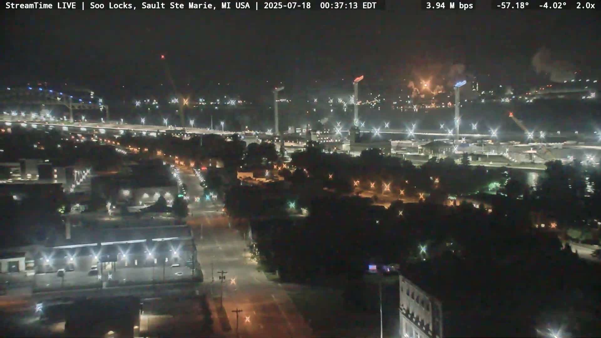 USA - Canada Border, Sault Ste. Marie USA / Sault Ste. Marie Canada Cities & St. Marys River Panoramic Live Cam - Sault Ste. Marie, Chippewa, Michigan, USA