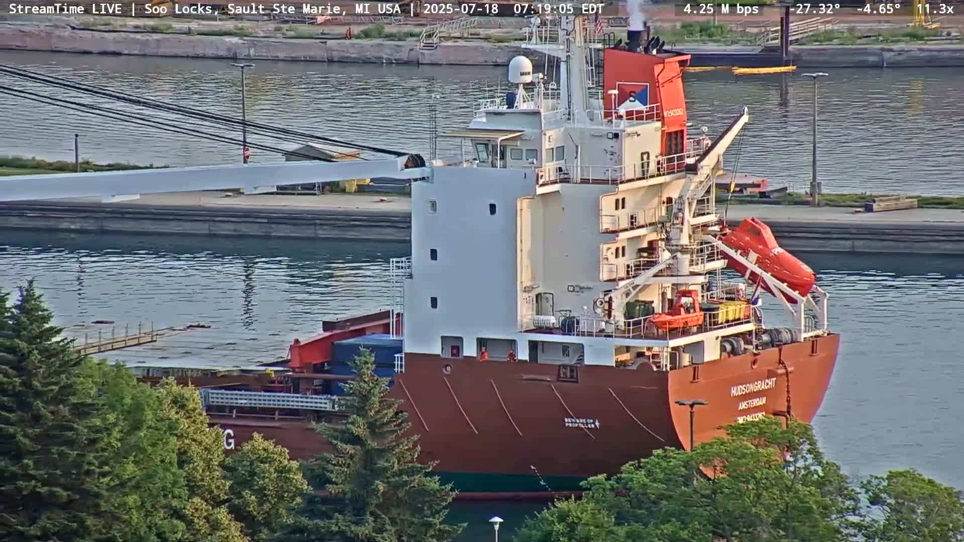 USA - Canada Border, Sault Ste. Marie USA / Sault Ste. Marie Canada Cities & St. Marys River Panoramic Live Cam - Sault Ste. Marie, Chippewa, Michigan, USA