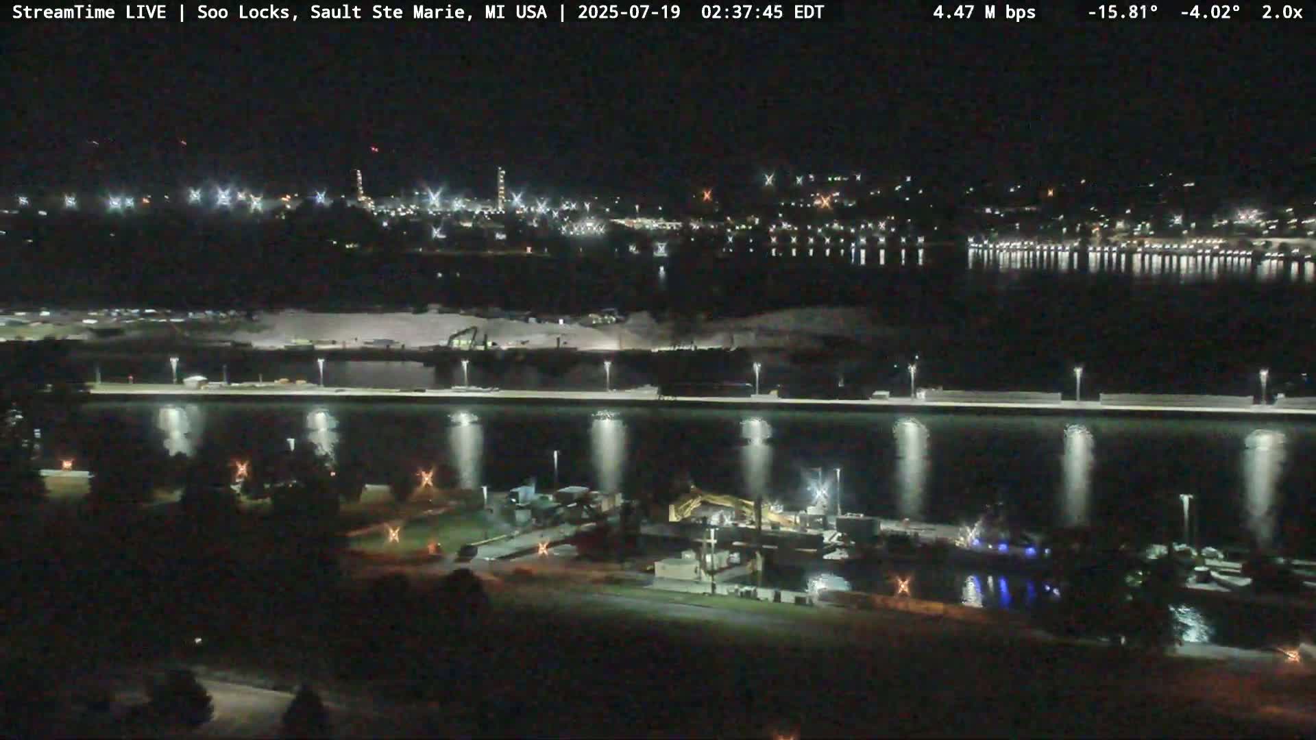 USA - Canada Border, Sault Ste. Marie USA / Sault Ste. Marie Canada Cities & St. Marys River Panoramic Live Cam - Sault Ste. Marie, Chippewa, Michigan, USA