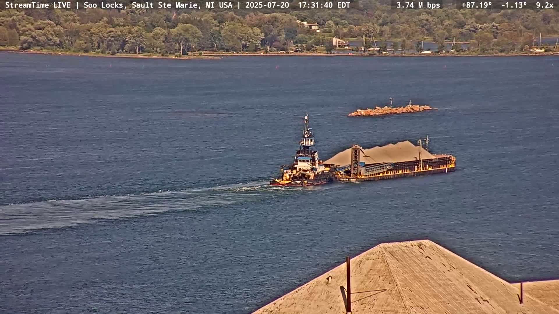 USA - Canada Border, Sault Ste. Marie USA / Sault Ste. Marie Canada Cities & St. Marys River Panoramic Live Cam - Sault Ste. Marie, Chippewa, Michigan, USA
