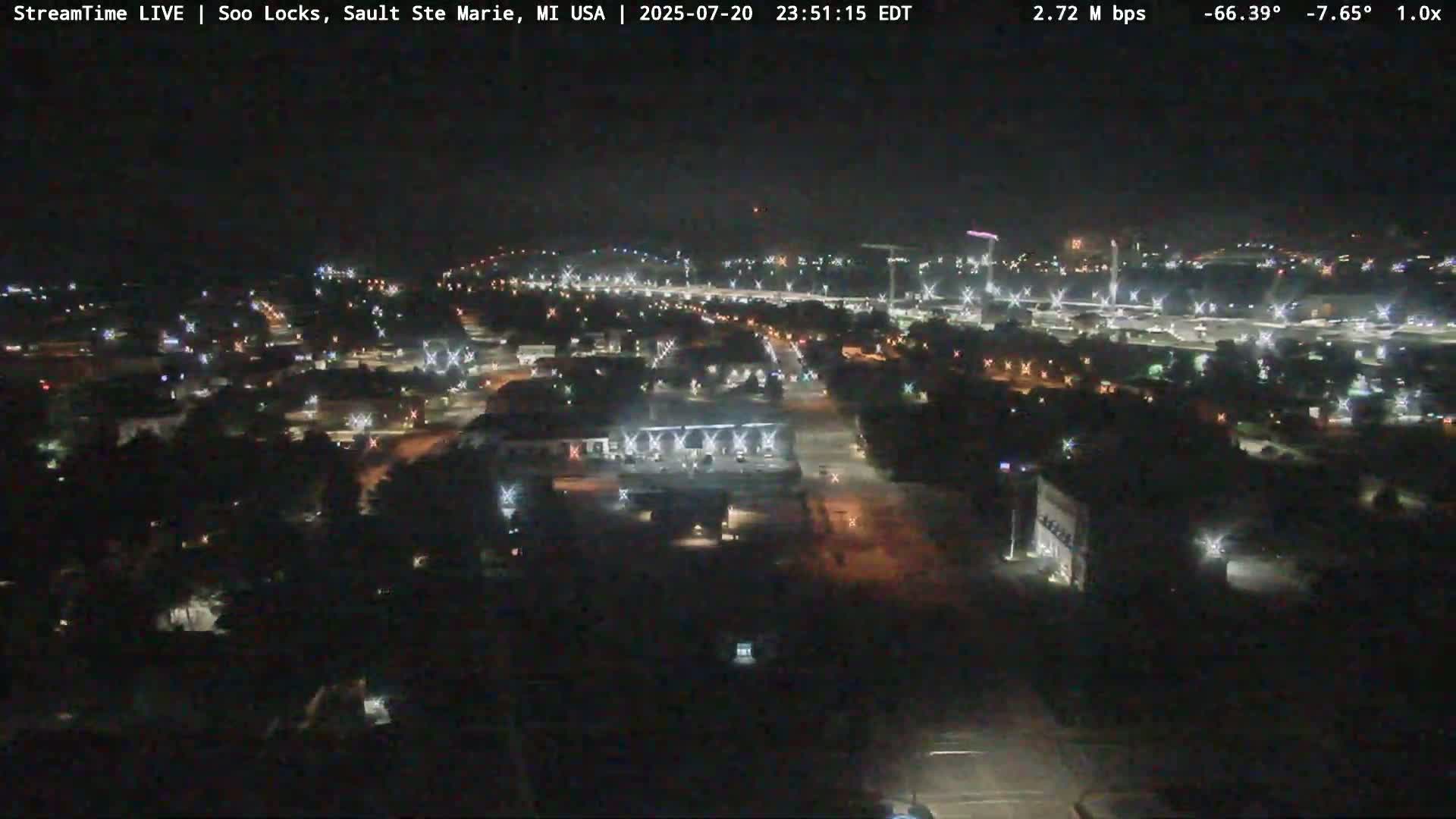 USA - Canada Border, Sault Ste. Marie USA / Sault Ste. Marie Canada Cities & St. Marys River Panoramic Live Cam - Sault Ste. Marie, Chippewa, Michigan, USA