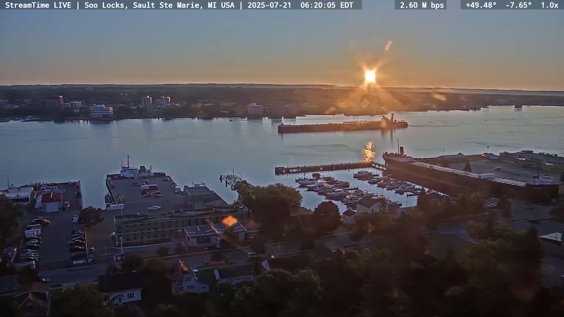 USA - Canada Border, Sault Ste. Marie USA / Sault Ste. Marie Canada Cities & St. Marys River Panoramic Live Cam - Sault Ste. Marie, Chippewa, Michigan, USA