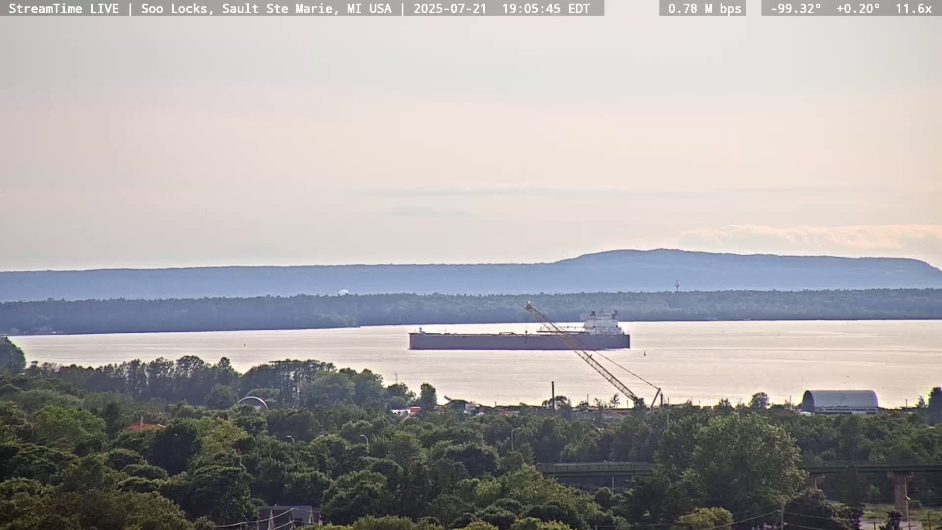 USA - Canada Border, Sault Ste. Marie USA / Sault Ste. Marie Canada Cities & St. Marys River Panoramic Live Cam - Sault Ste. Marie, Chippewa, Michigan, USA