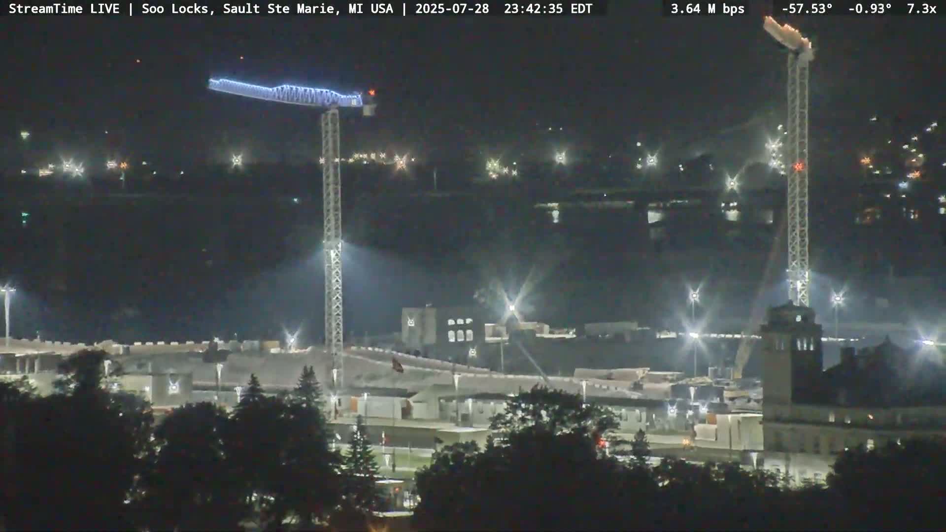 USA - Canada Border, Sault Ste. Marie USA / Sault Ste. Marie Canada Cities & St. Marys River Panoramic Live Cam - Sault Ste. Marie, Chippewa, Michigan, USA