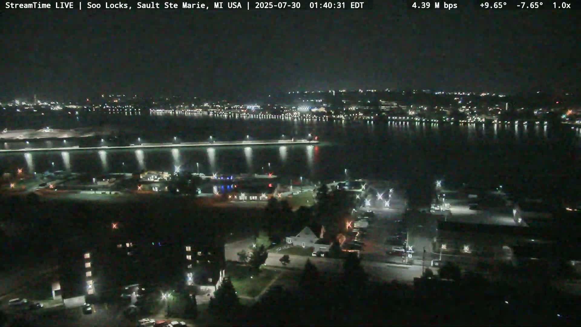 USA - Canada Border, Sault Ste. Marie USA / Sault Ste. Marie Canada Cities & St. Marys River Panoramic Live Cam - Sault Ste. Marie, Chippewa, Michigan, USA
