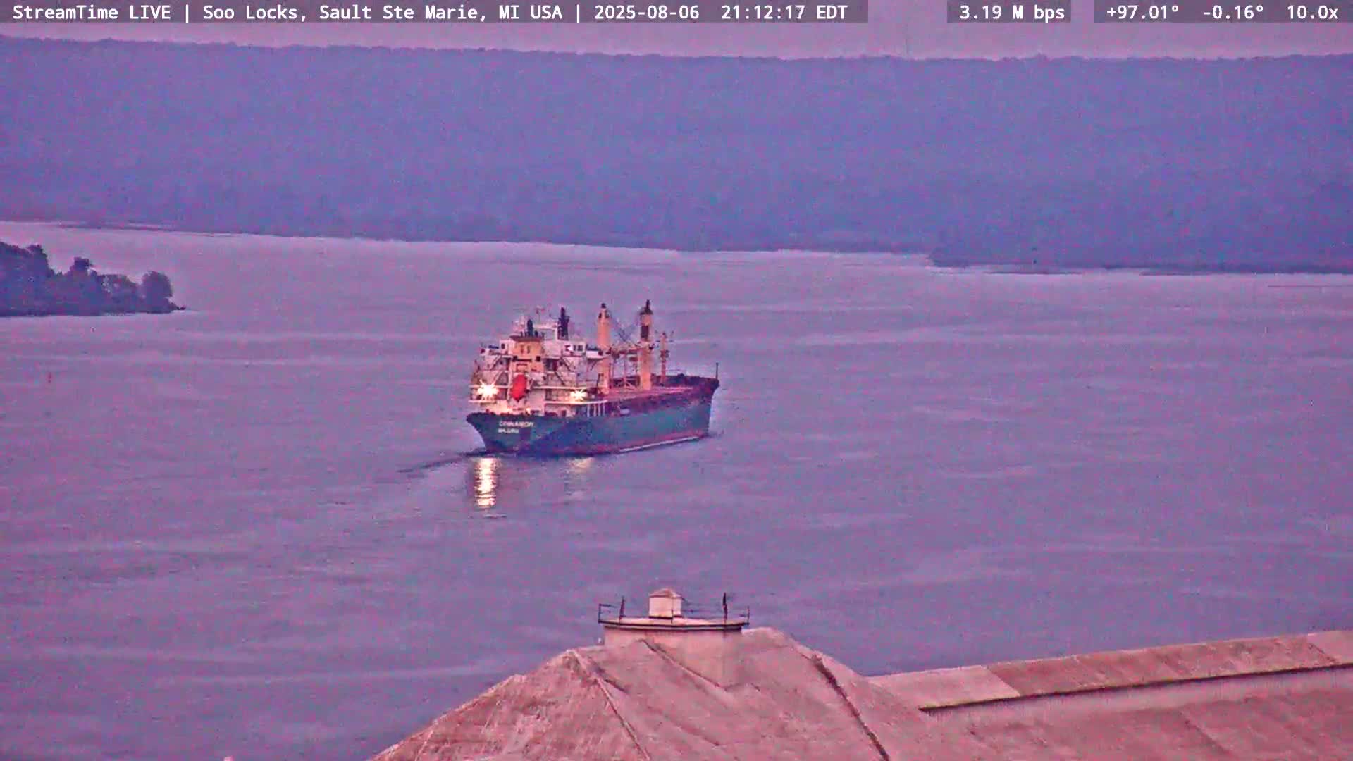 USA - Canada Border, Sault Ste. Marie USA / Sault Ste. Marie Canada Cities & St. Marys River Panoramic Live Cam - Sault Ste. Marie, Chippewa, Michigan, USA