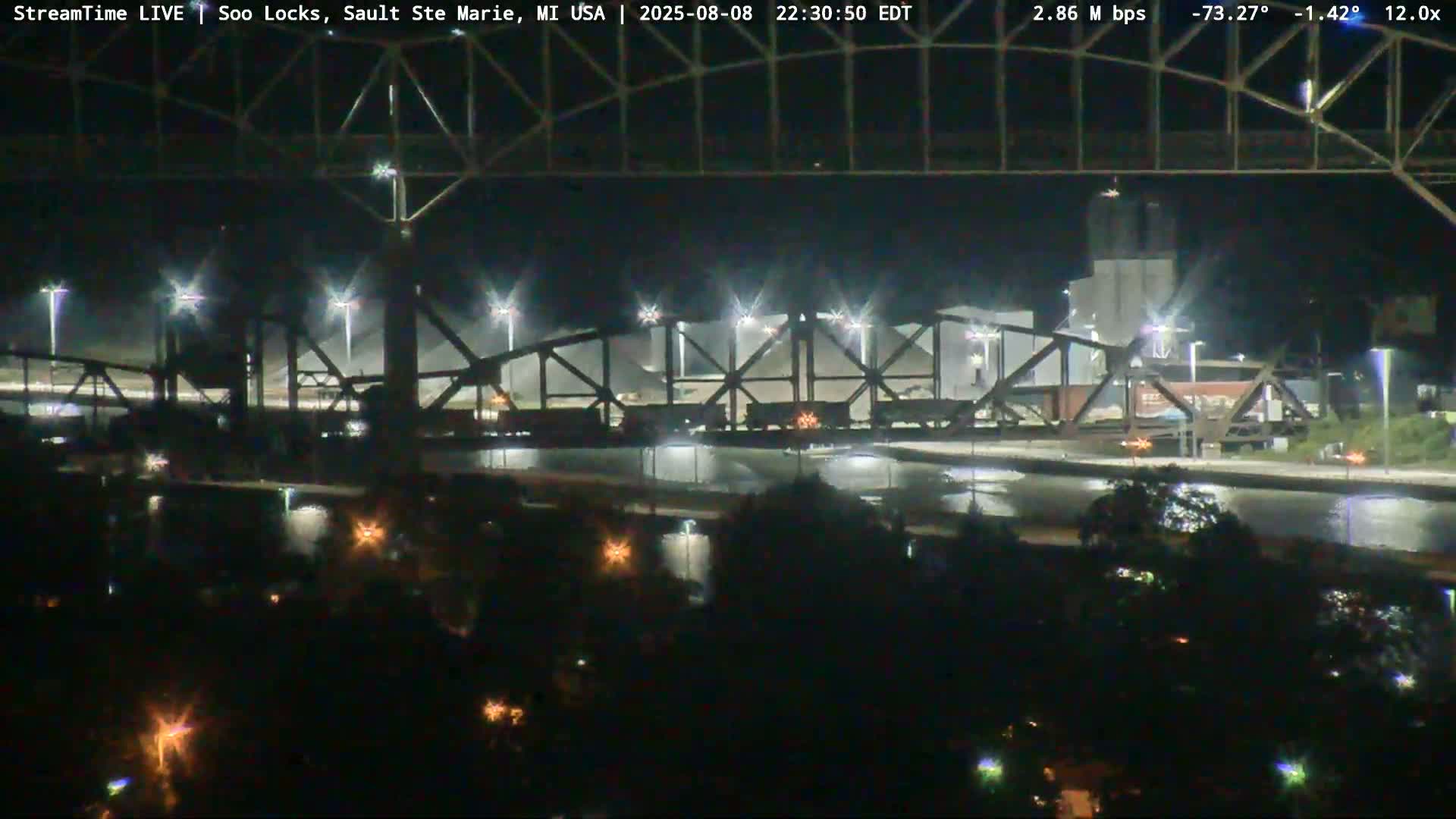 USA - Canada Border, Sault Ste. Marie USA / Sault Ste. Marie Canada Cities & St. Marys River Panoramic Live Cam - Sault Ste. Marie, Chippewa, Michigan, USA