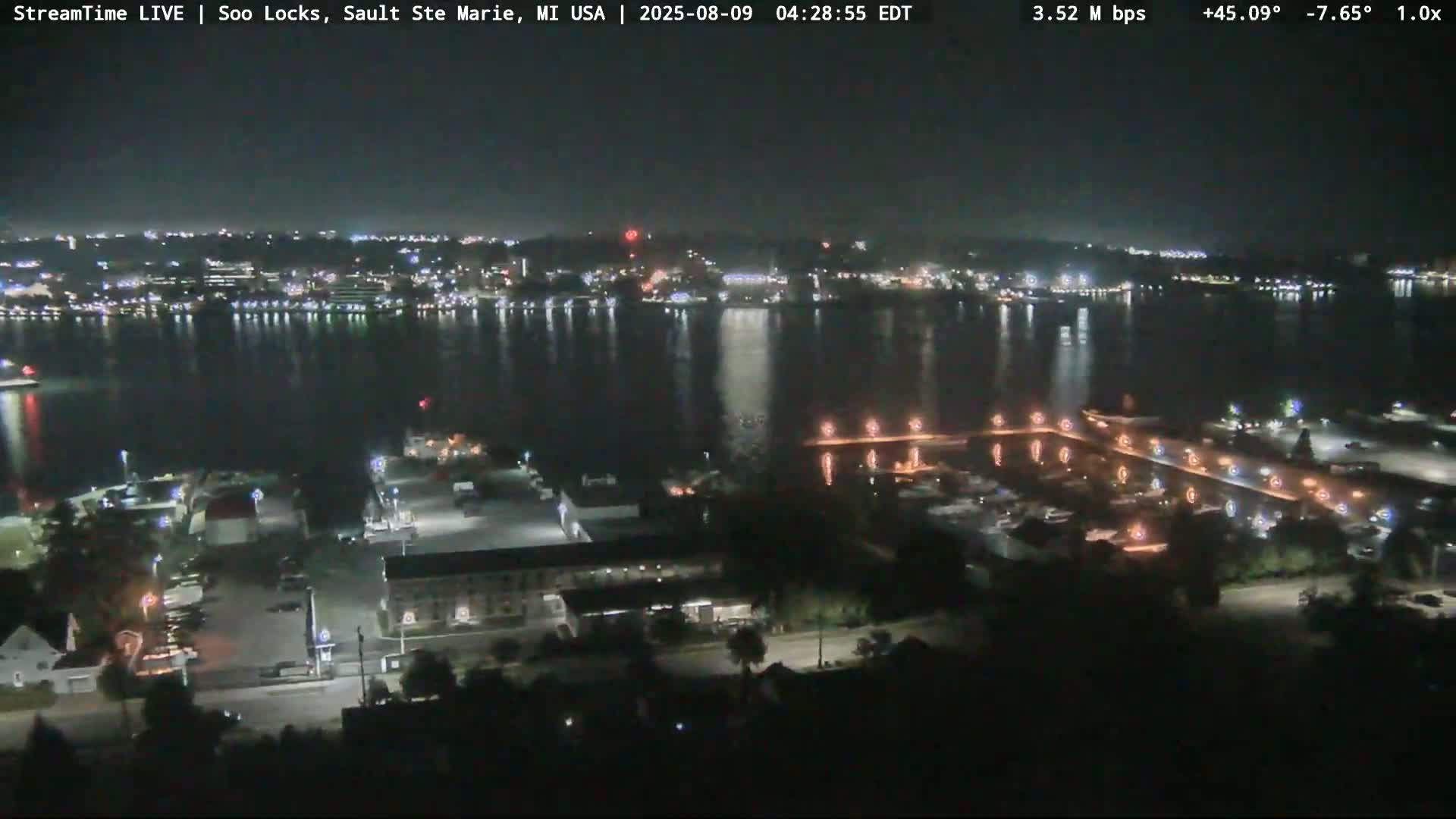 USA - Canada Border, Sault Ste. Marie USA / Sault Ste. Marie Canada Cities & St. Marys River Panoramic Live Cam - Sault Ste. Marie, Chippewa, Michigan, USA