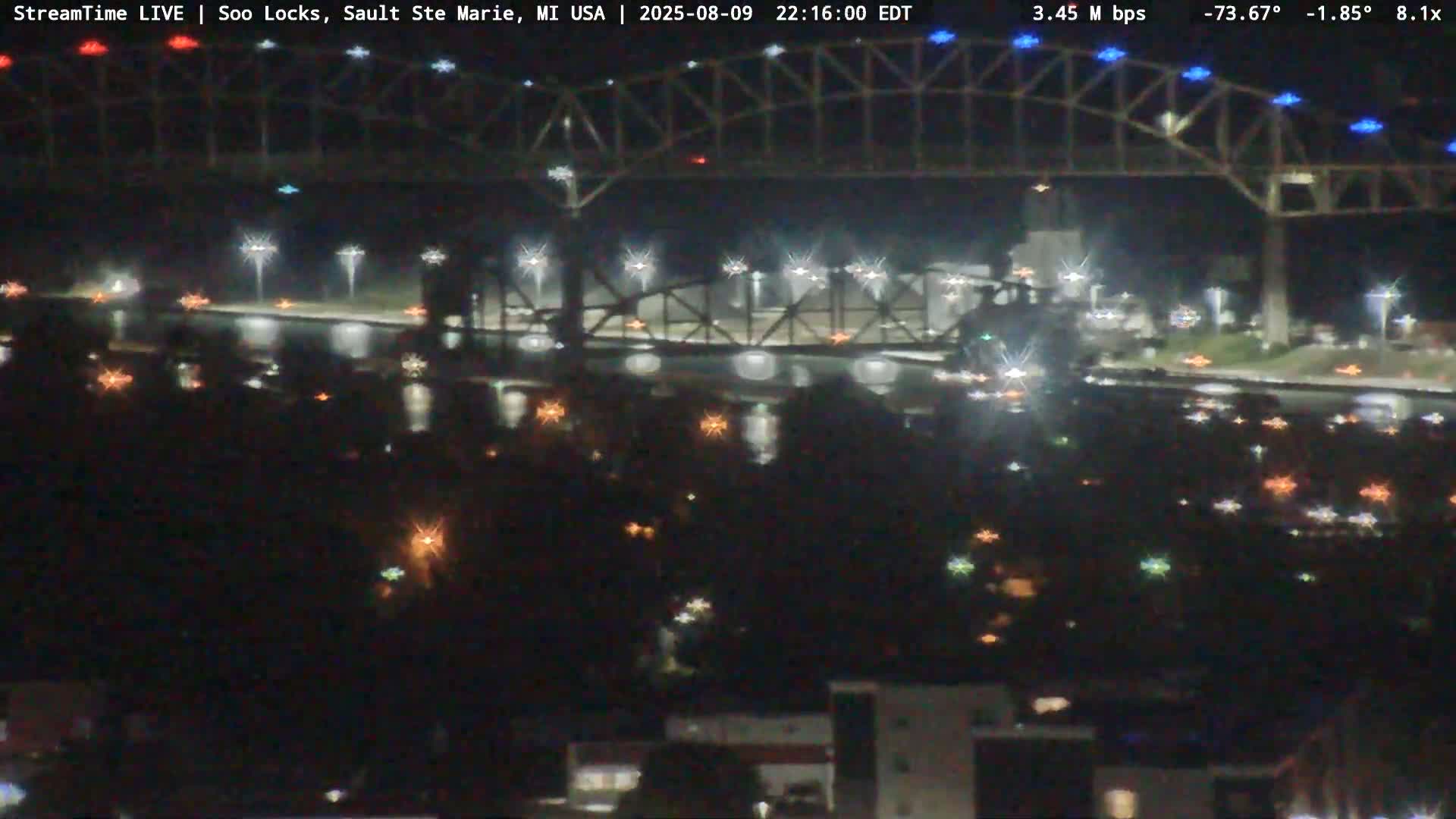 USA - Canada Border, Sault Ste. Marie USA / Sault Ste. Marie Canada Cities & St. Marys River Panoramic Live Cam - Sault Ste. Marie, Chippewa, Michigan, USA