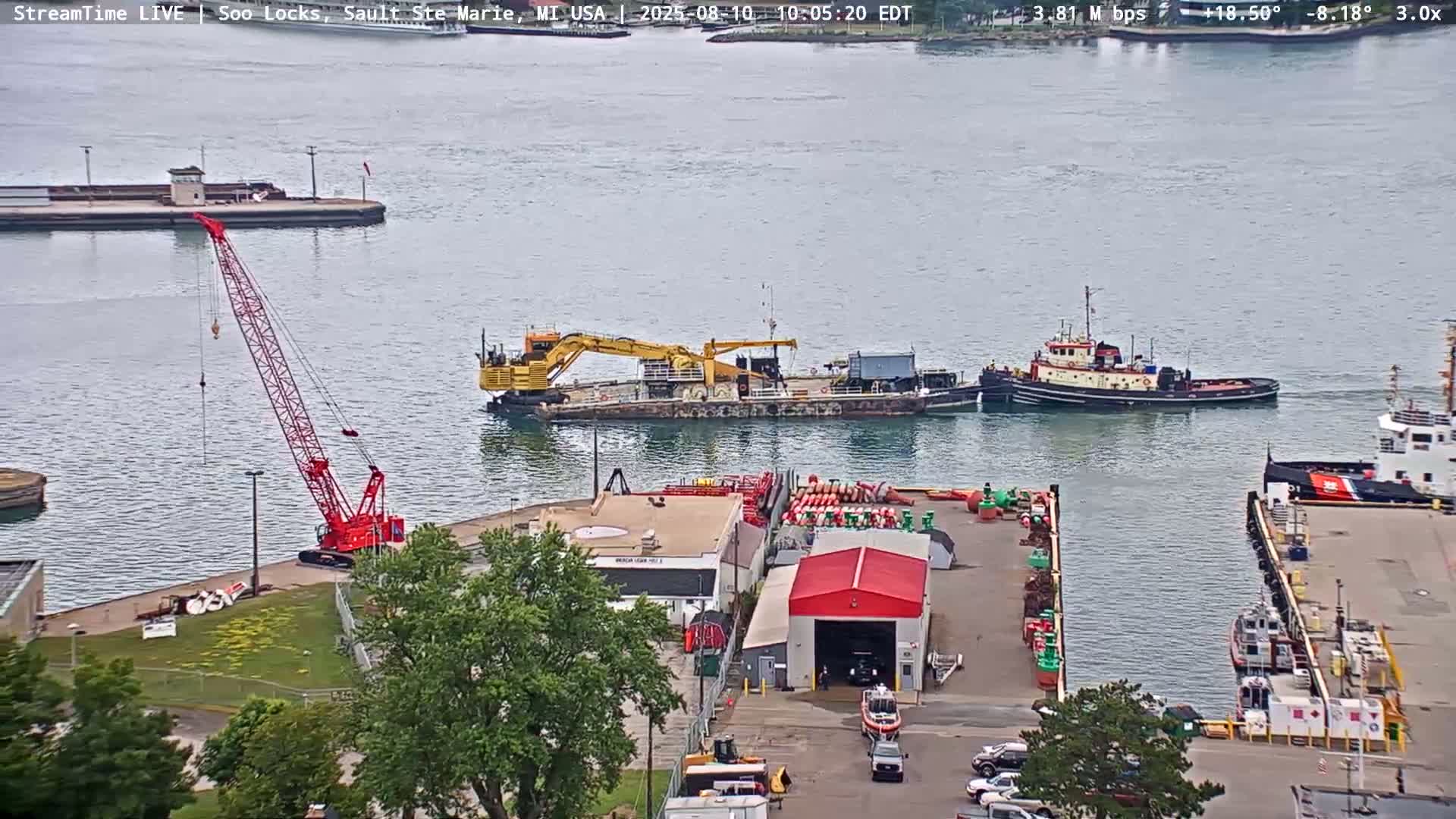 USA - Canada Border, Sault Ste. Marie USA / Sault Ste. Marie Canada Cities & St. Marys River Panoramic Live Cam - Sault Ste. Marie, Chippewa, Michigan, USA